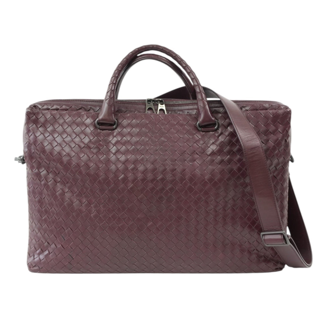 Pre-Owned Bottega Veneta Two-Way Intrecciato Briefcase Burgundy