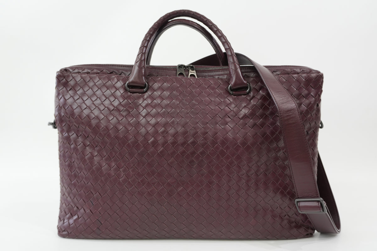 Pre-Owned Bottega Veneta Two-Way Intrecciato Briefcase Burgundy