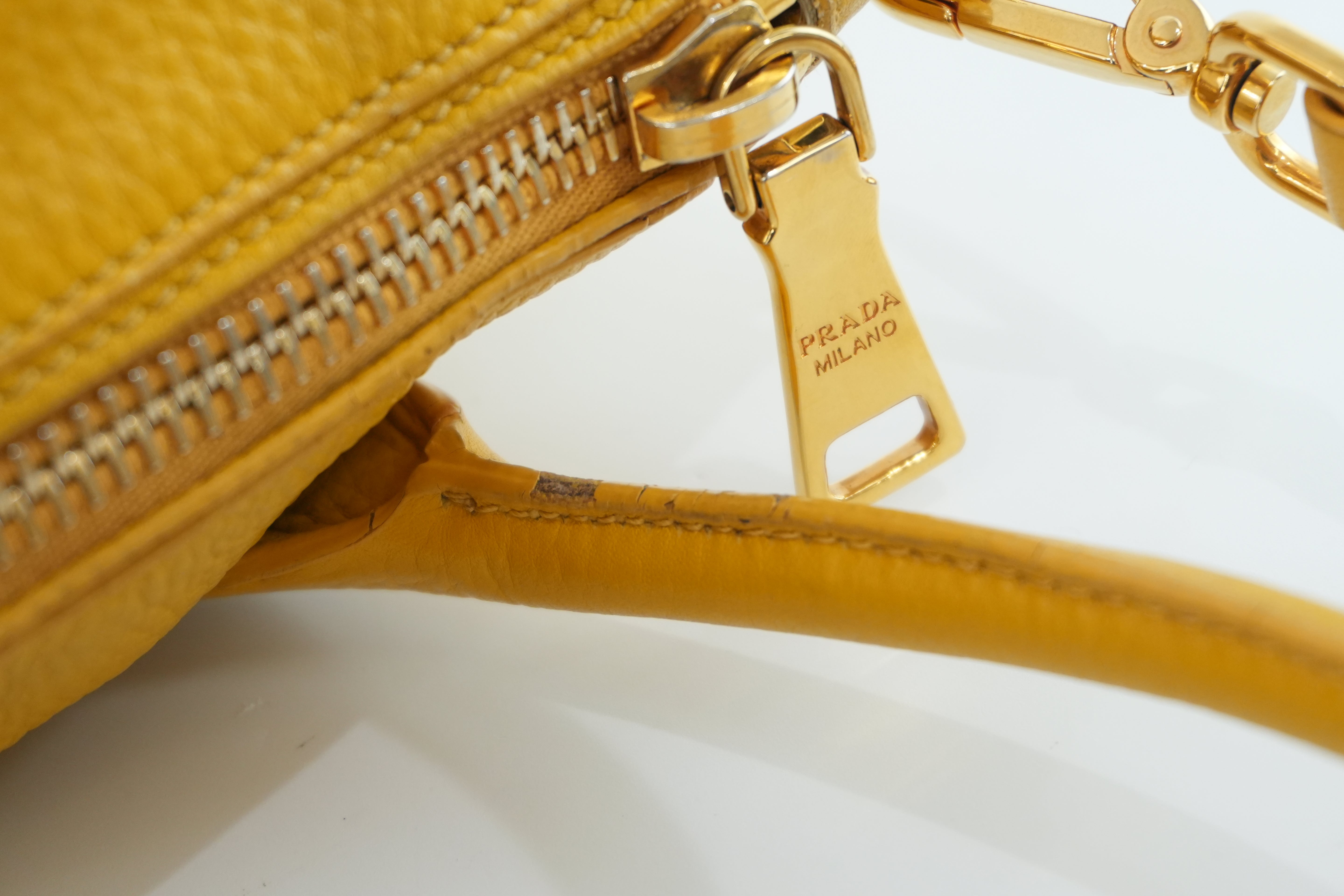 Pre-owned Prada Leather Two Way Shoulder Bag Yellow