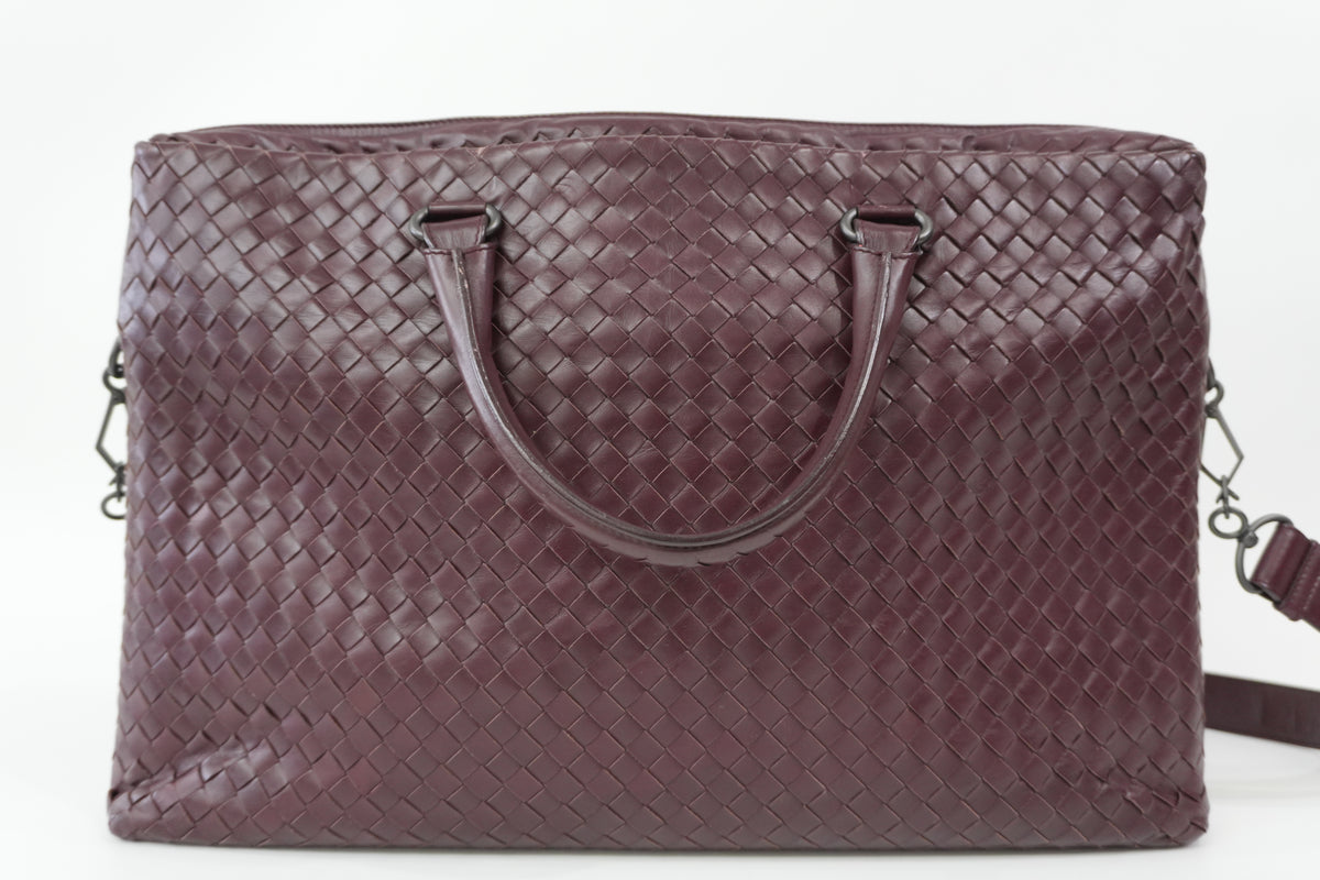 Pre-Owned Bottega Veneta Two-Way Intrecciato Briefcase Burgundy