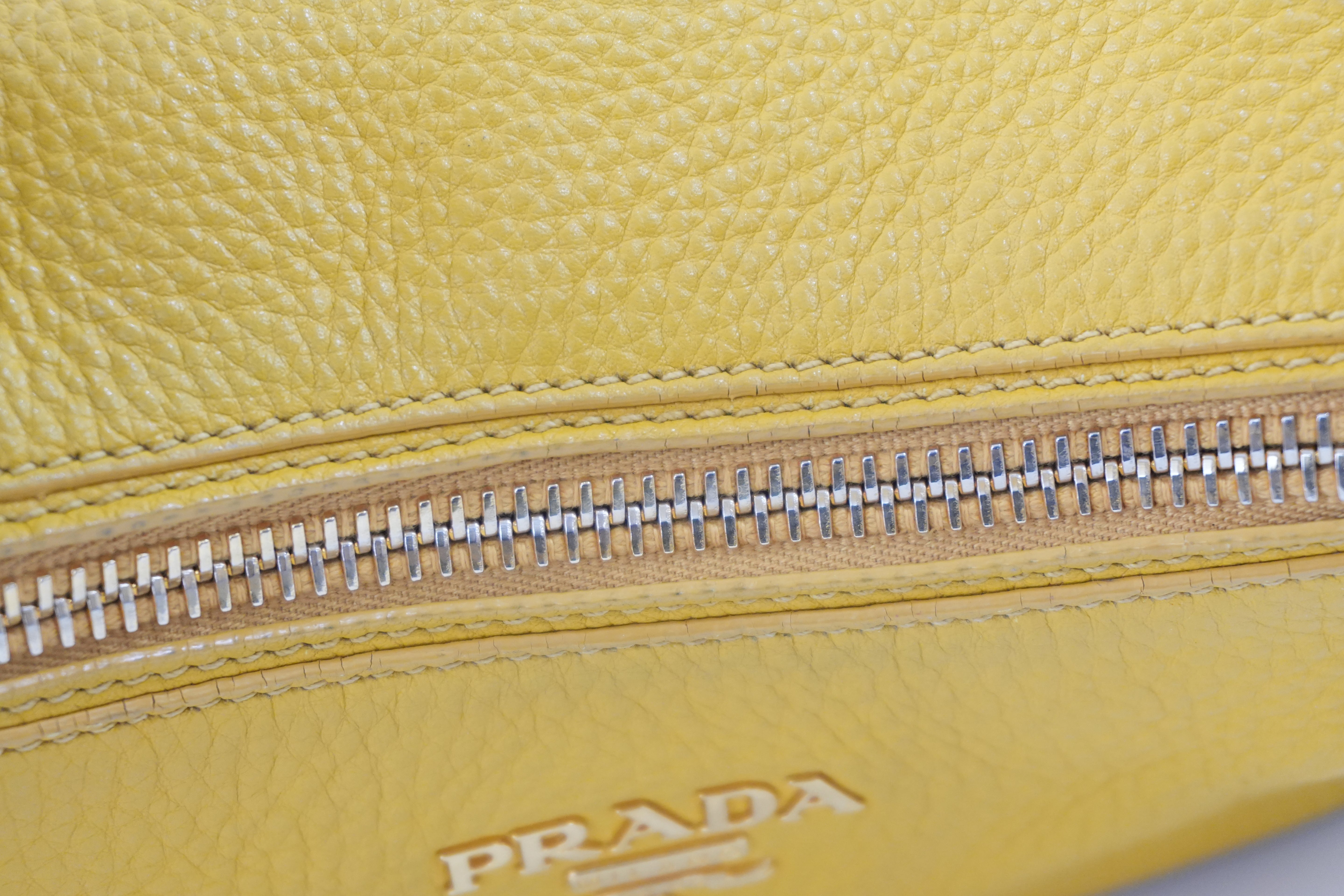 Pre-owned Prada Leather Two Way Shoulder Bag Yellow