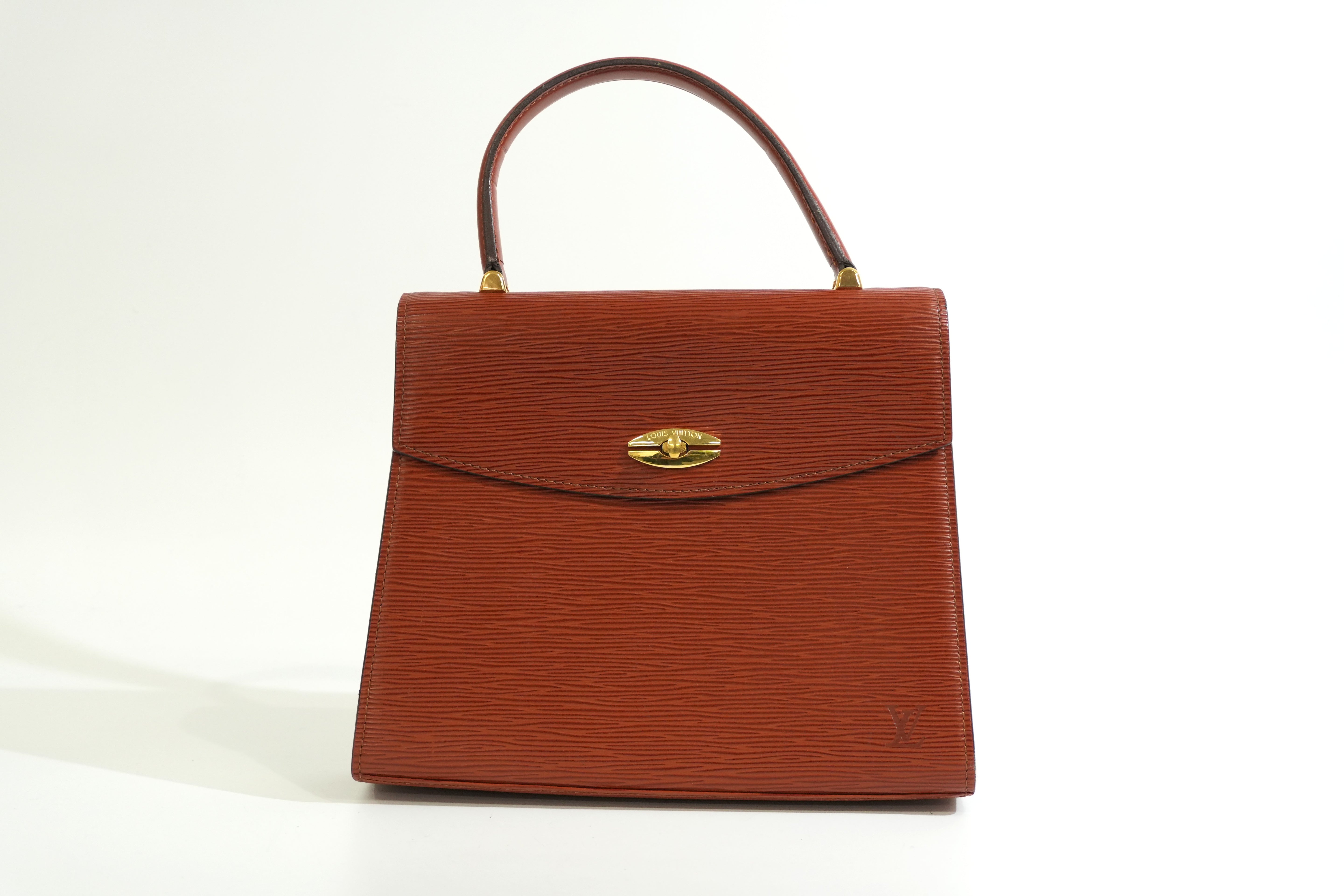 Pre-owned Louis Vuitton Epi Malesherbe Top Handle Handbag Kenya Brown