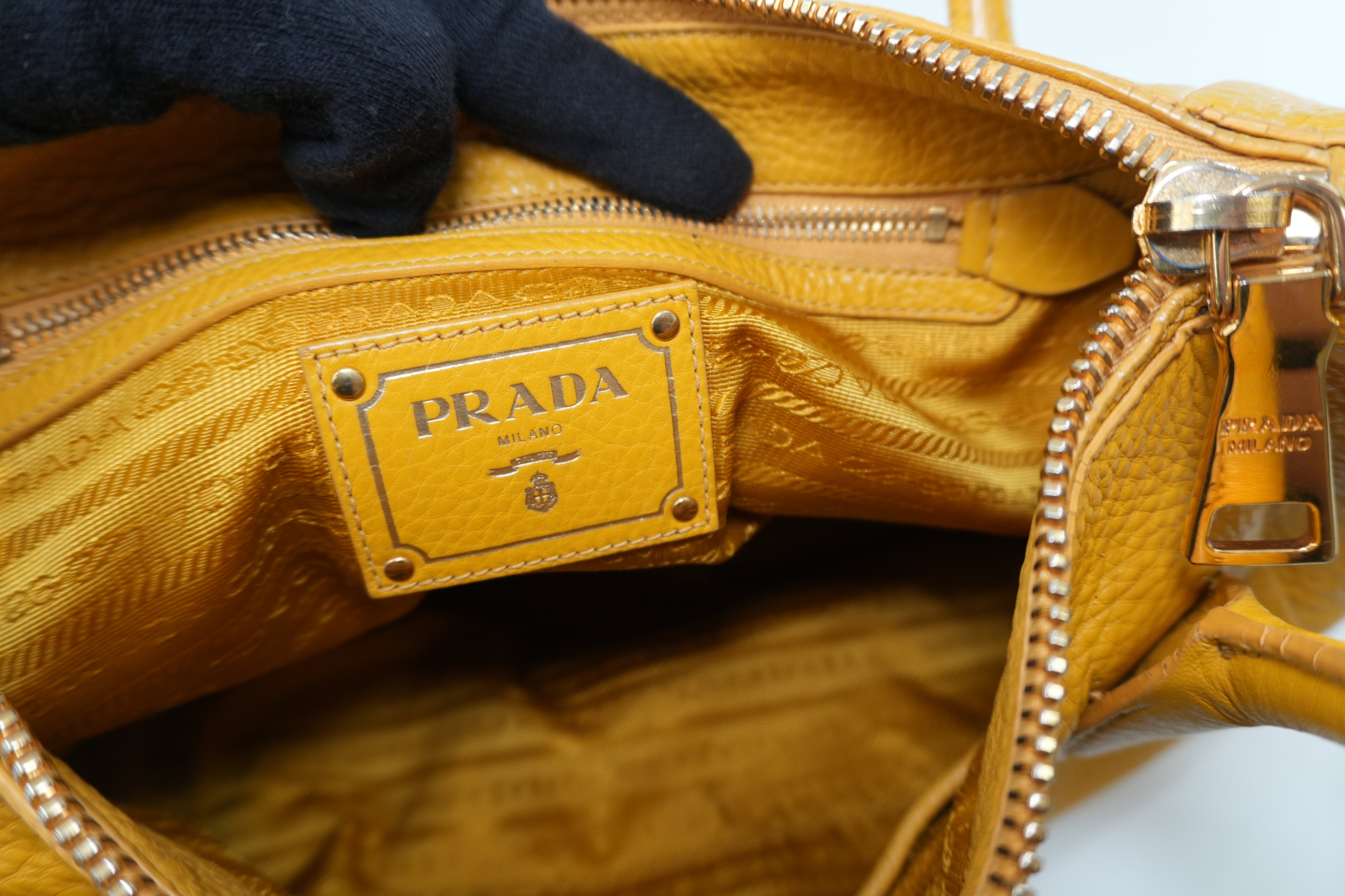 Pre-owned Prada Leather Two Way Shoulder Bag Yellow