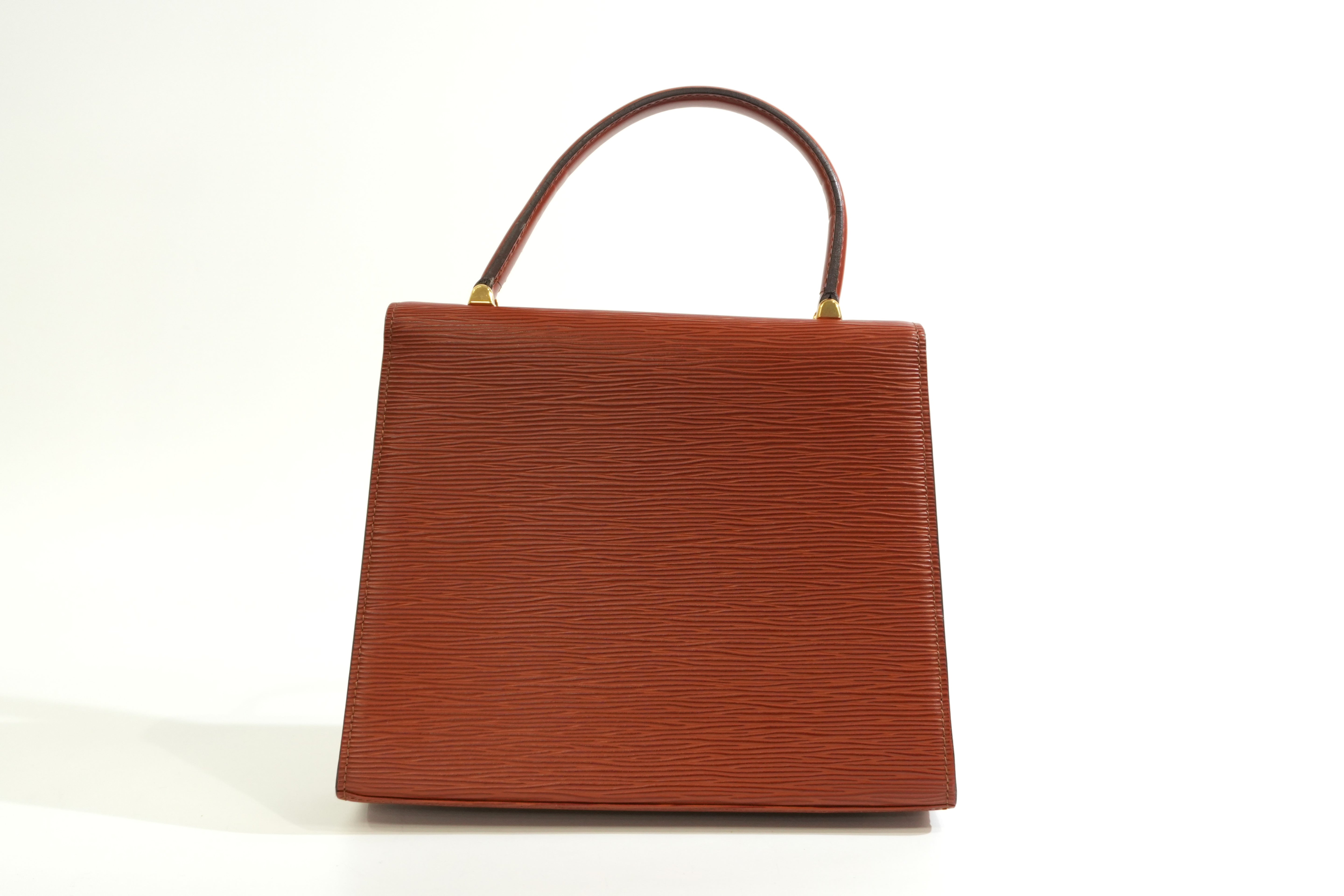 Pre-owned Louis Vuitton Epi Malesherbe Top Handle Handbag Kenya Brown