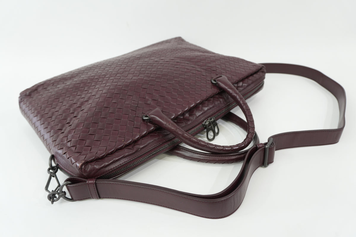 Pre-Owned Bottega Veneta Two-Way Intrecciato Briefcase Burgundy