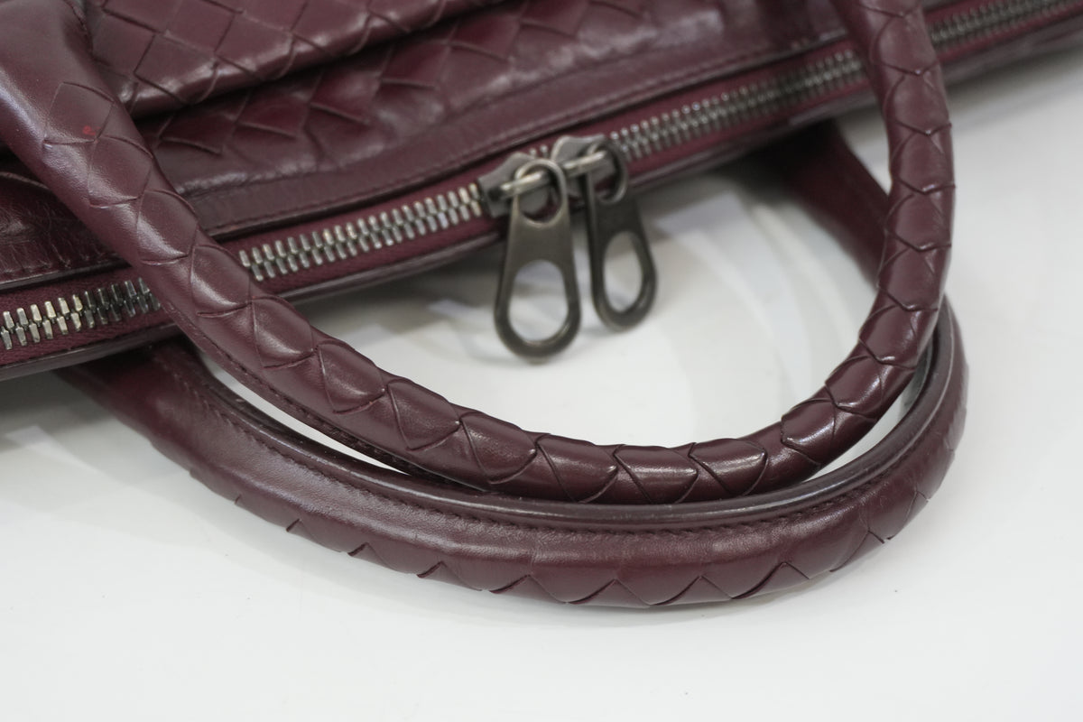 Pre-Owned Bottega Veneta Two-Way Intrecciato Briefcase Burgundy