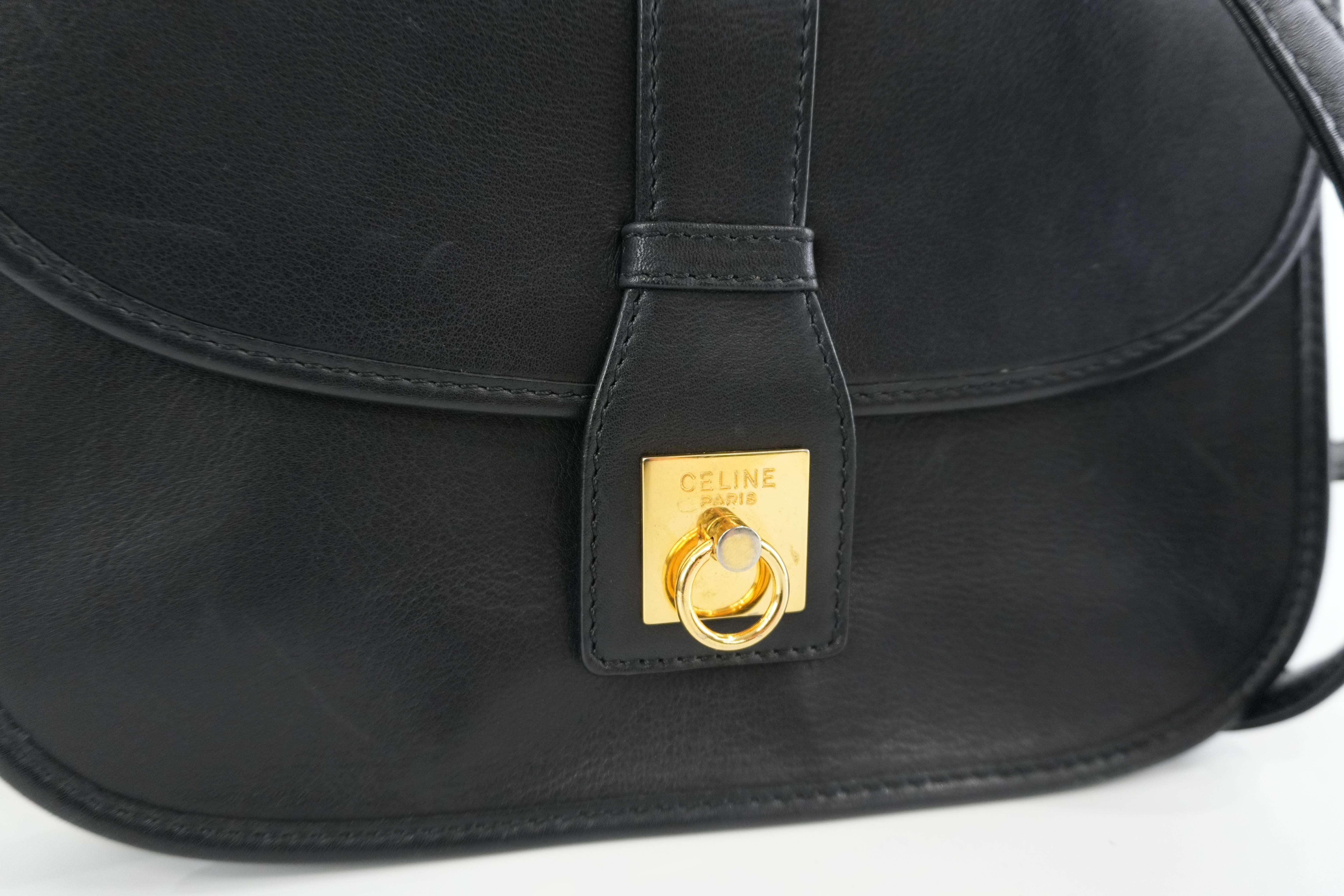 Celine Shoulder Bag Black Leather Used