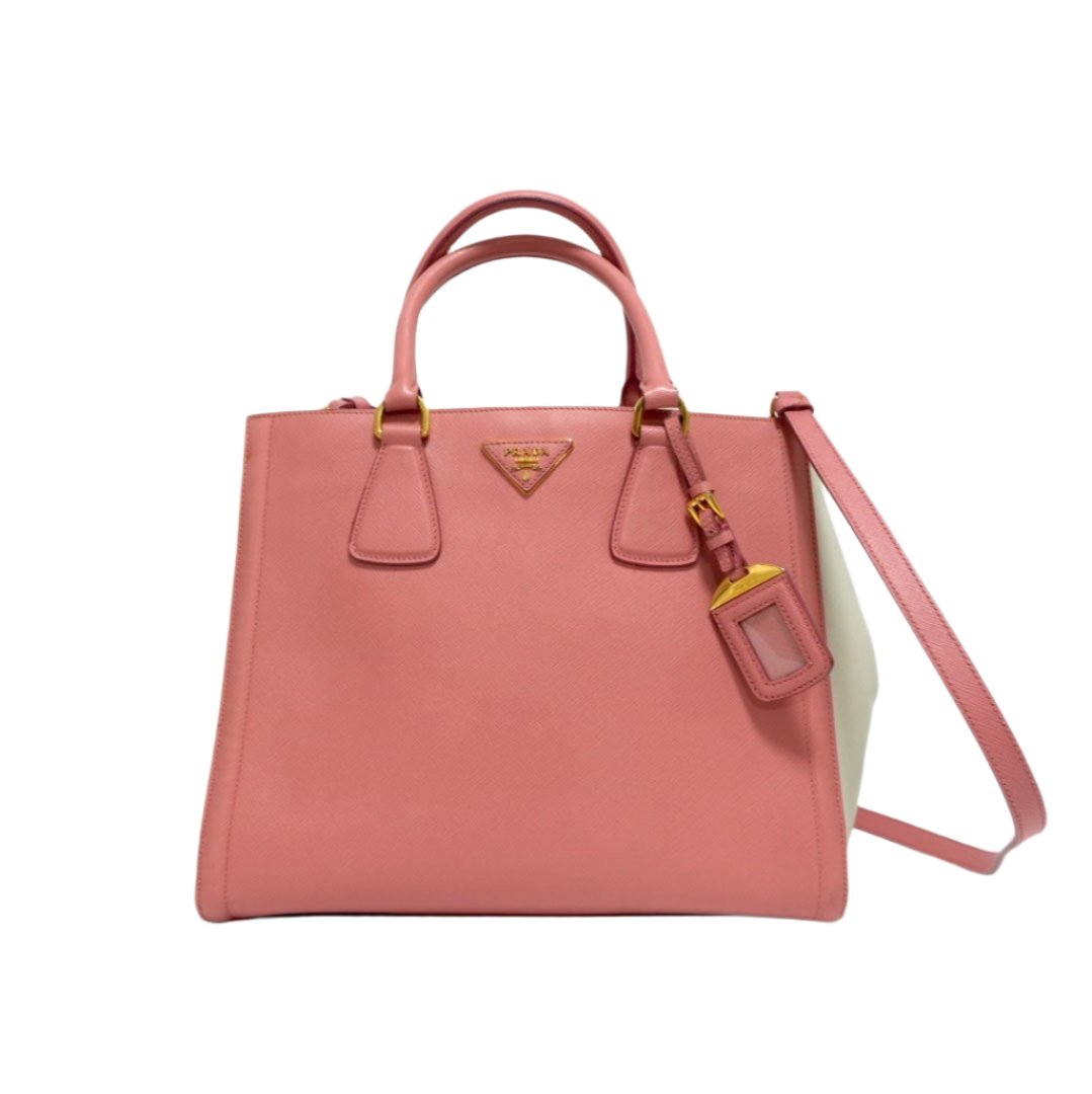 Prada Galleria Saffiano Two Way Rosa e Bianco Usato