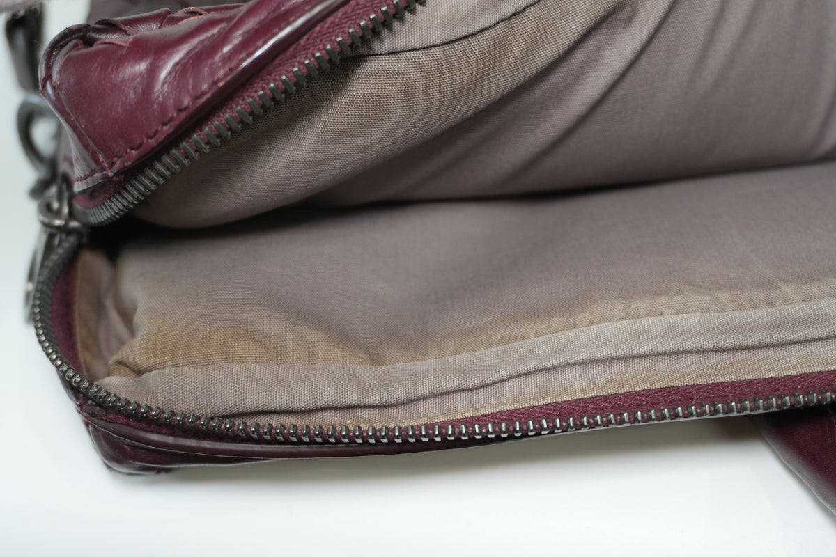 Pre-Owned Bottega Veneta Two-Way Intrecciato Briefcase Burgundy