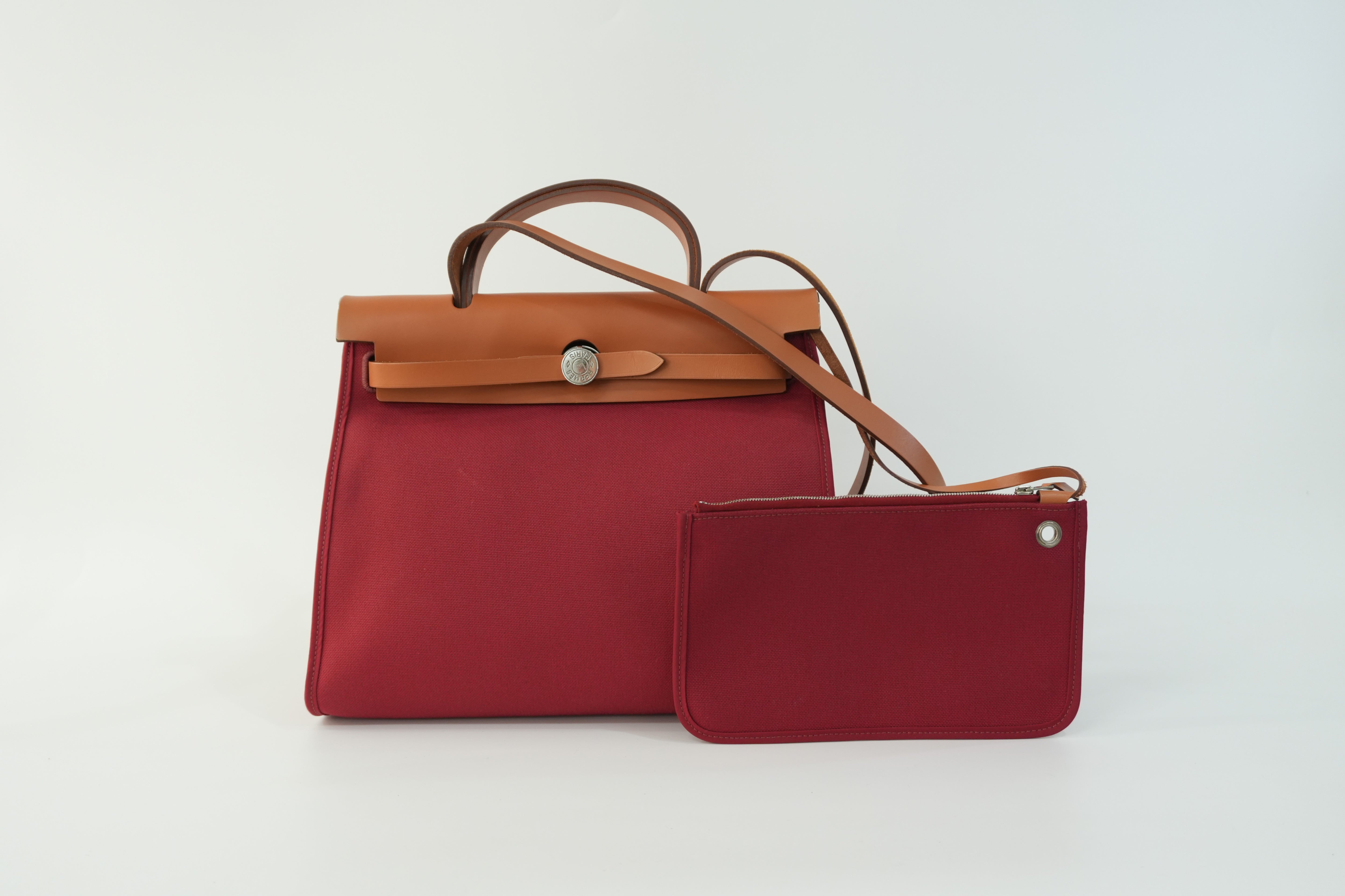 Pre-owned Hermes Canvas Herzip Tote Bag Red Orange