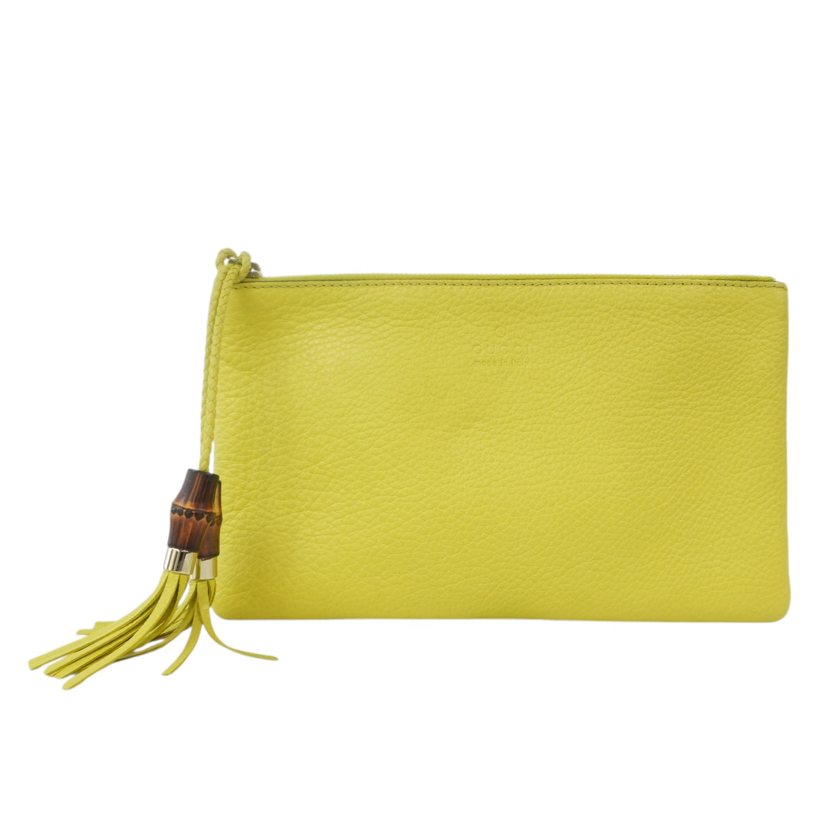 Pre-owned Gucci Bamboo Clutch Neon Green