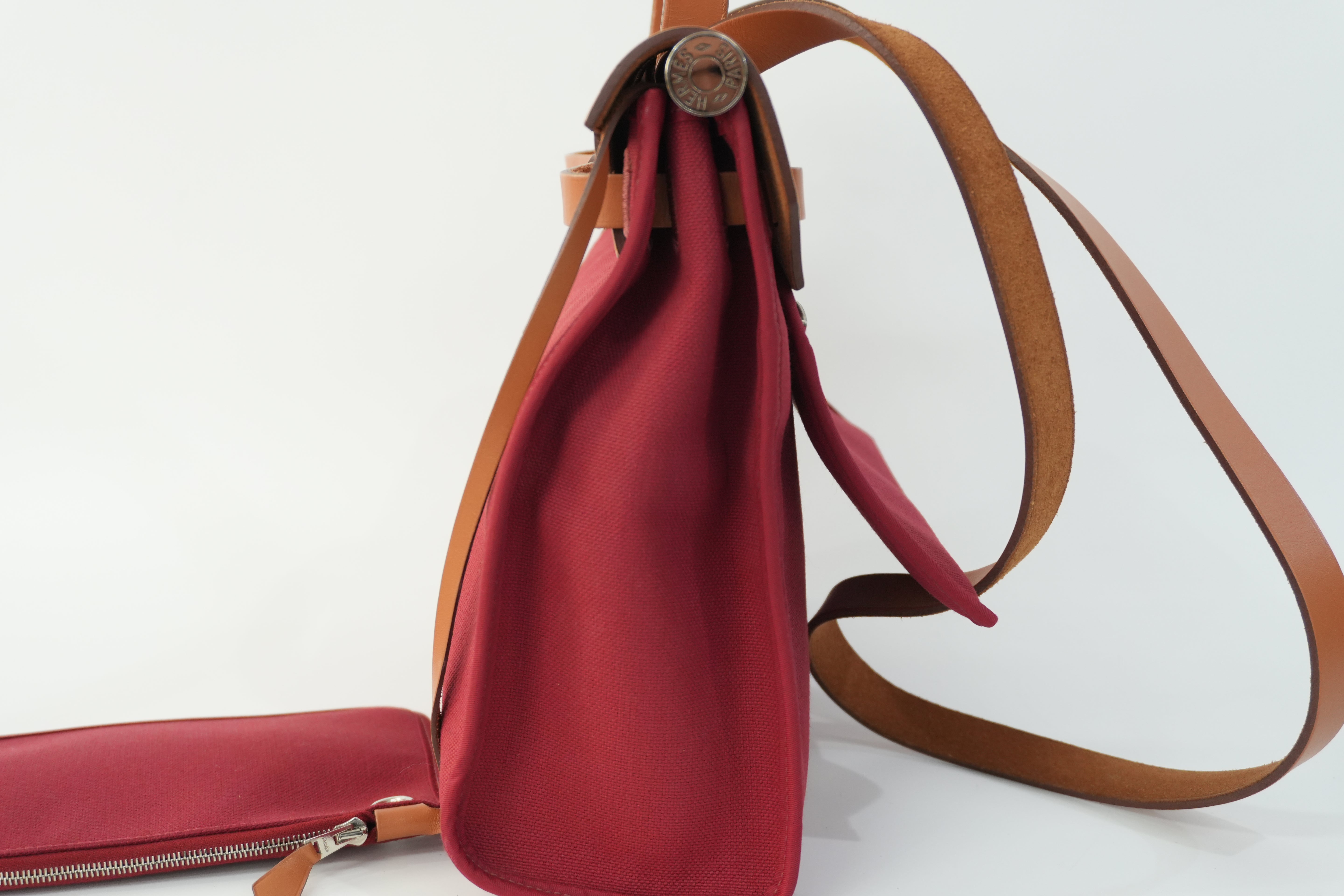 Pre-owned Hermes Canvas Herzip Tote Bag Red Orange