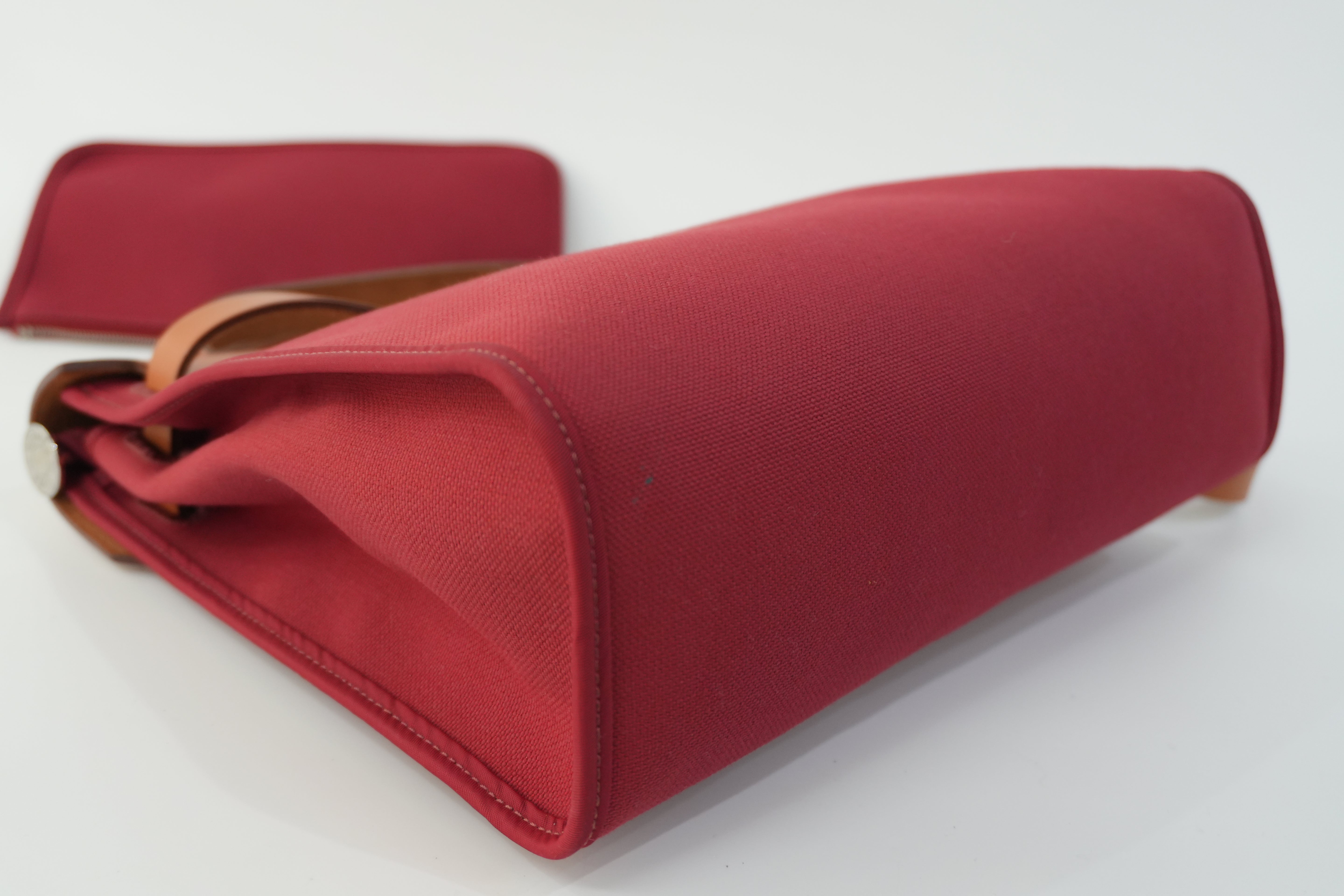 Pre-owned Hermes Canvas Herzip Tote Bag Red Orange