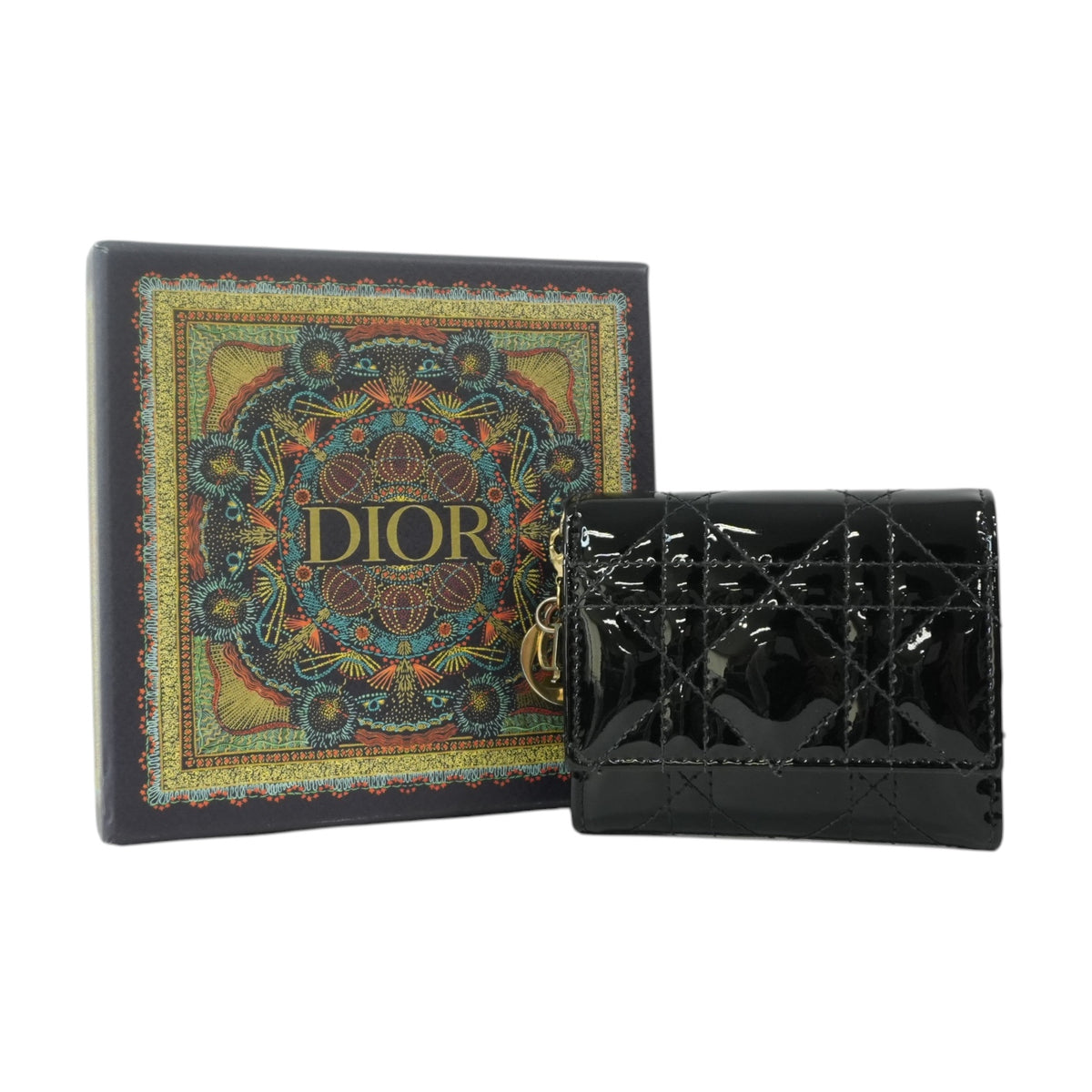 Pre-Owned Dior Cannage Compact Wallet Black