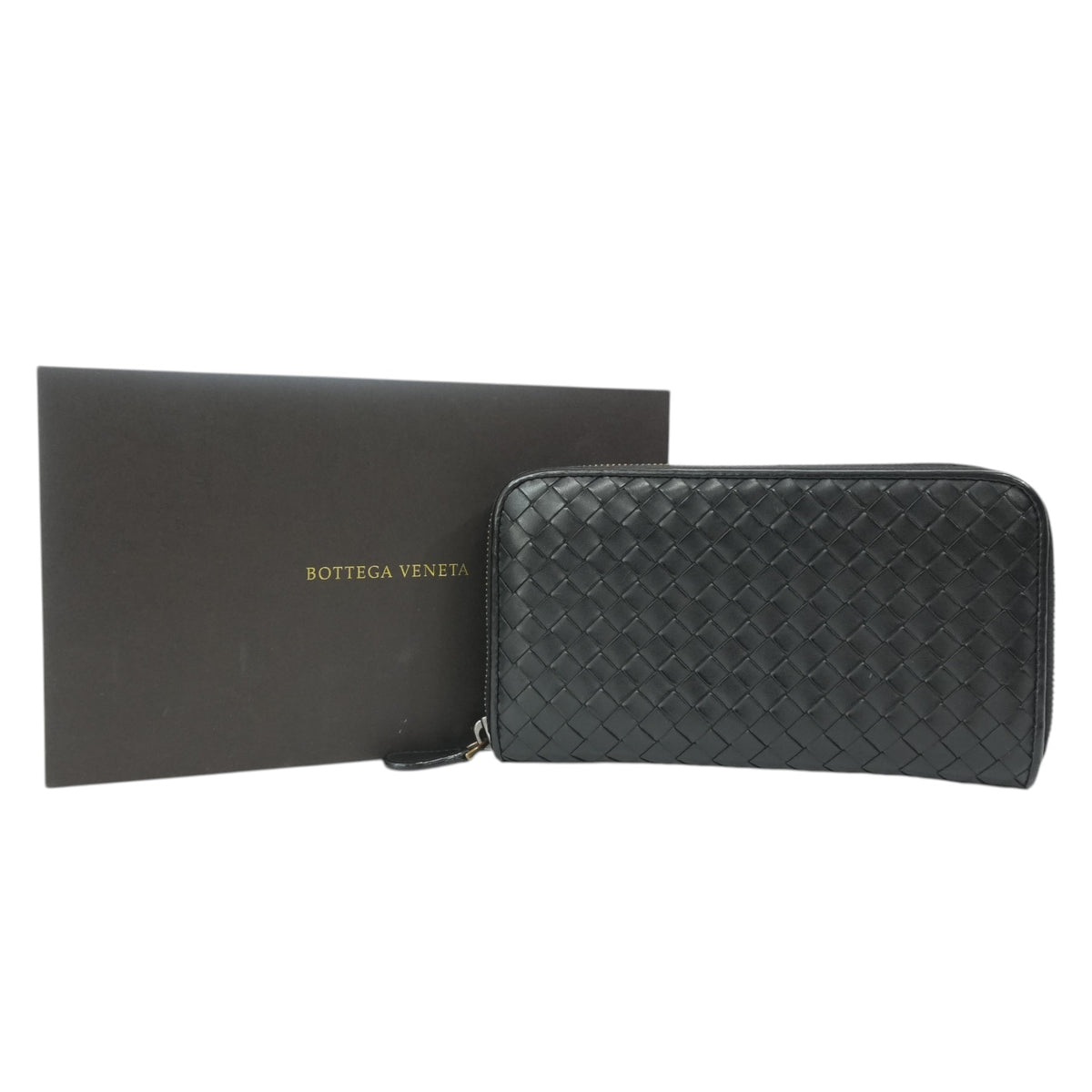 Pre-owned Bottega Intercciato Zippy long wallet Black
