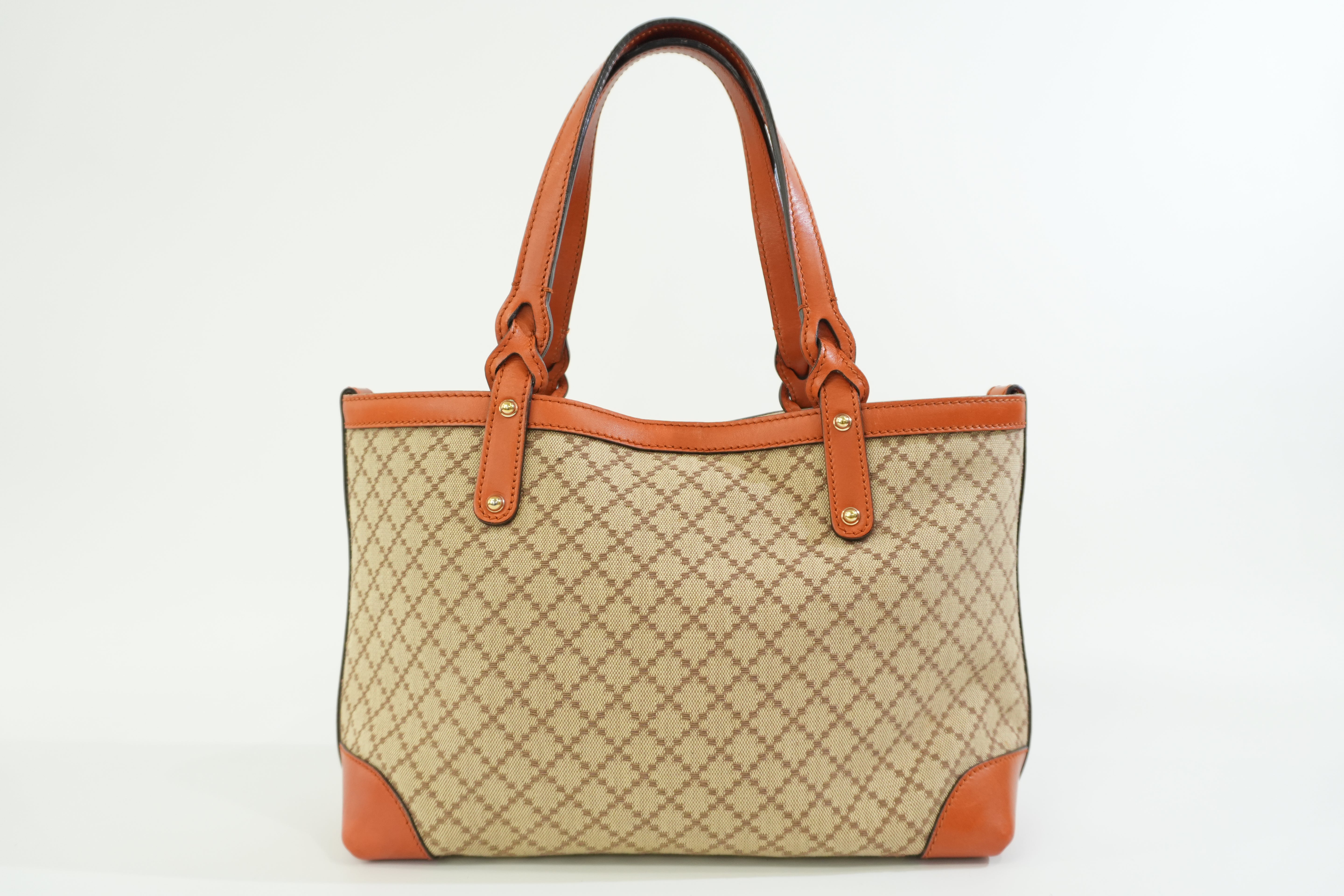 Pre-owned Gucci Fabric Canvas Diamond Tote Bag with Pouch Orange
