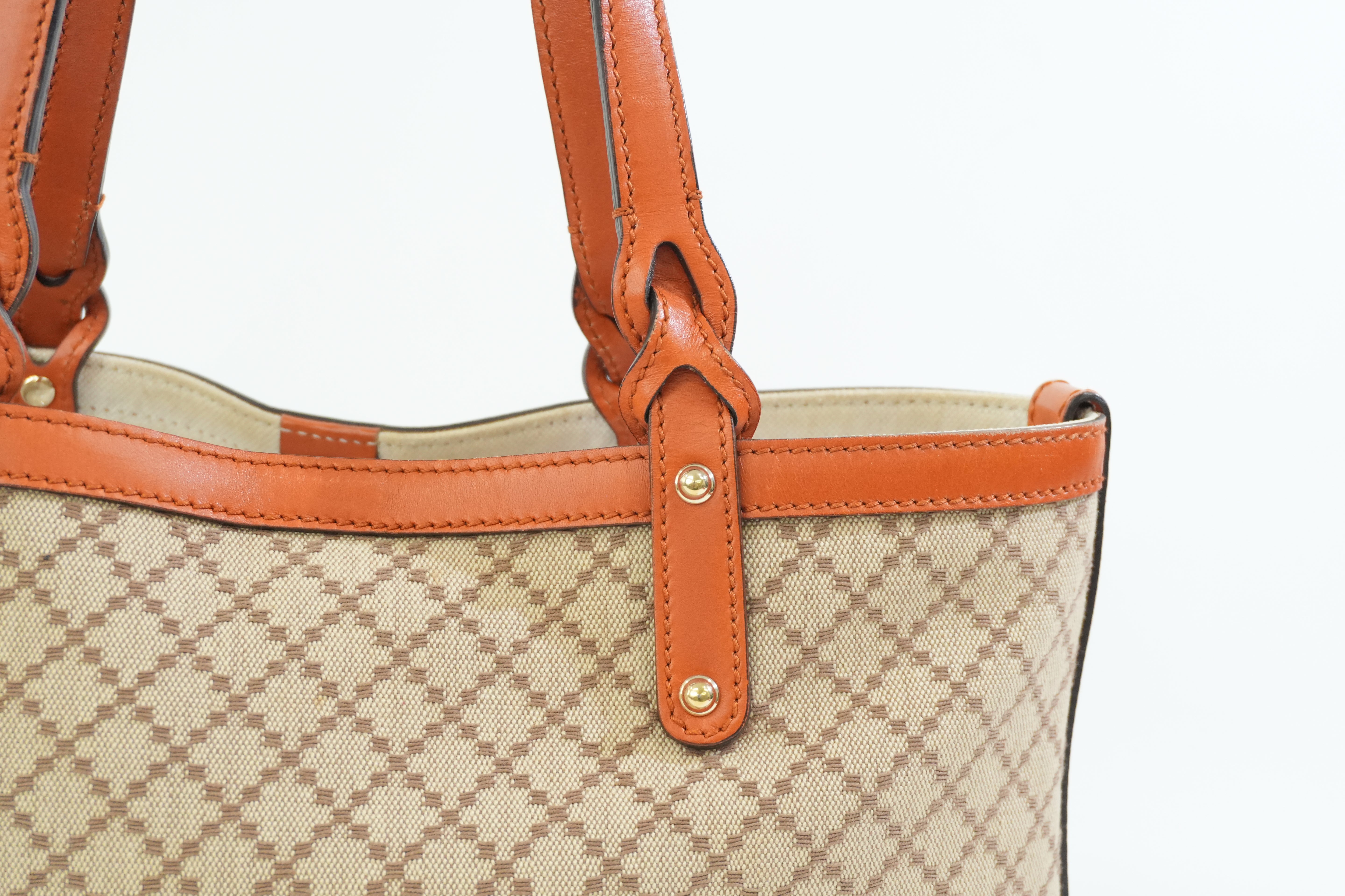 Pre-owned Gucci Fabric Canvas Diamond Tote Bag with Pouch Orange