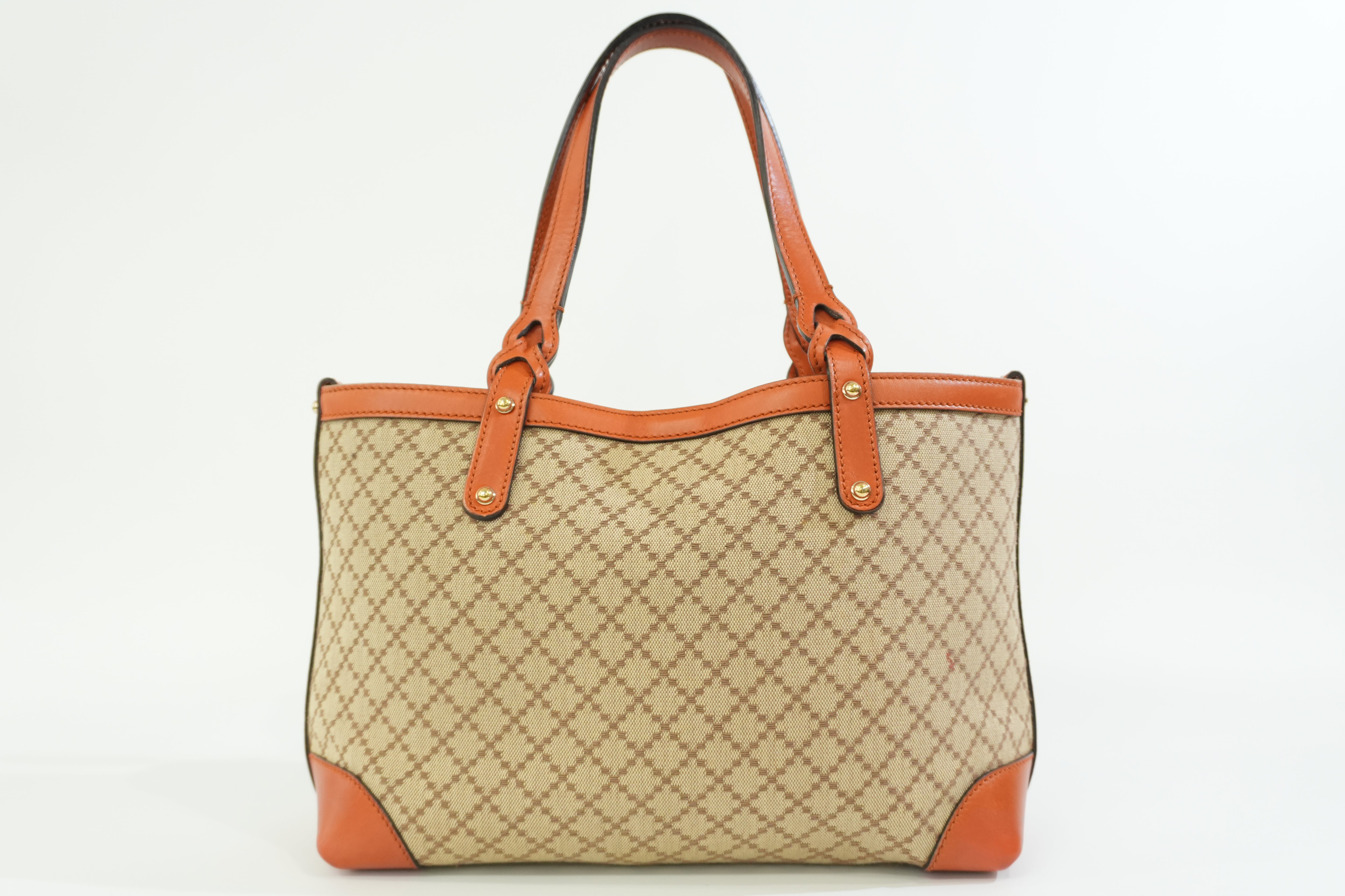 Pre-owned Gucci Fabric Canvas Diamond Tote Bag with Pouch Orange