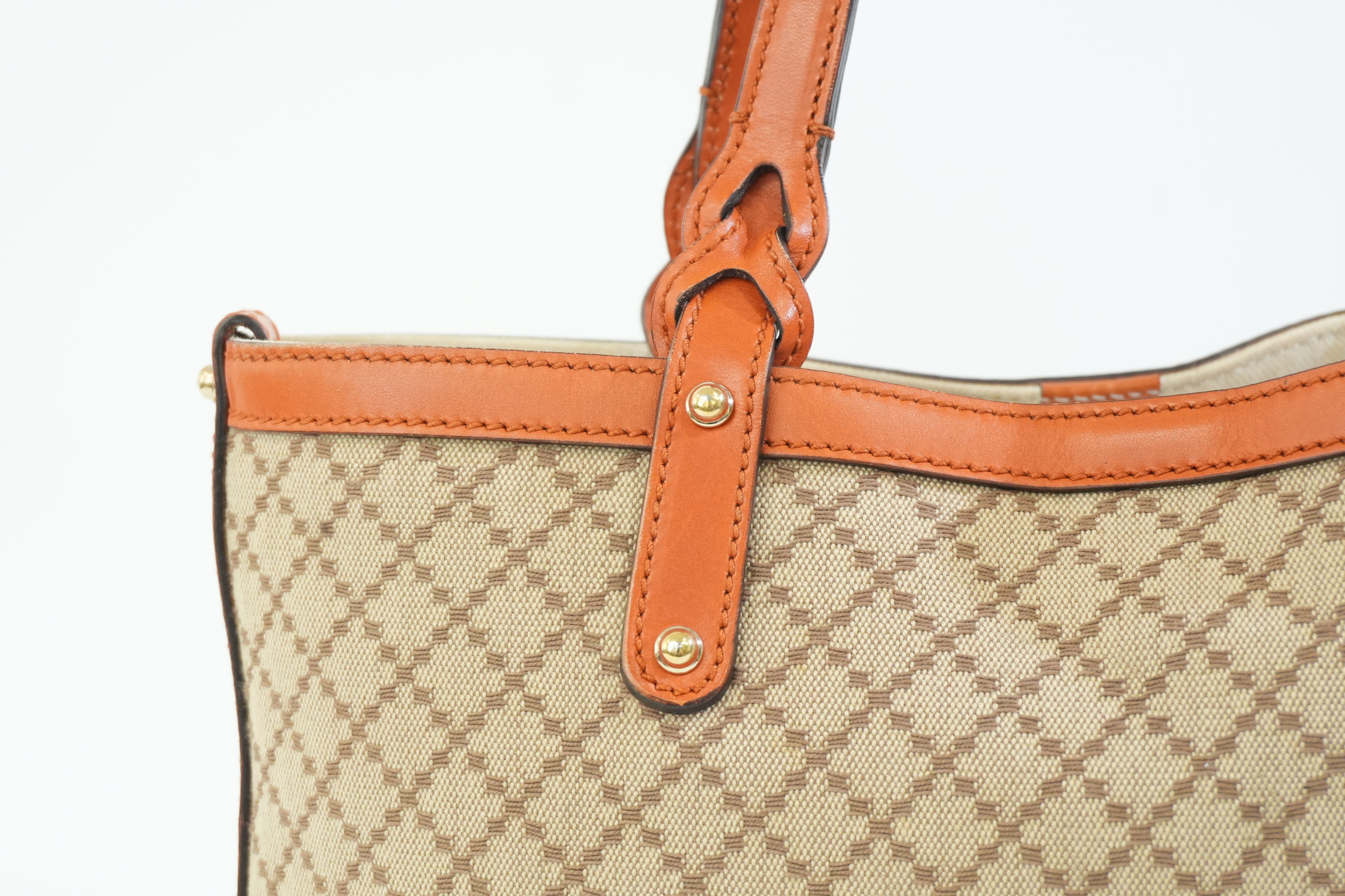 Pre-owned Gucci Fabric Canvas Diamond Tote Bag with Pouch Orange