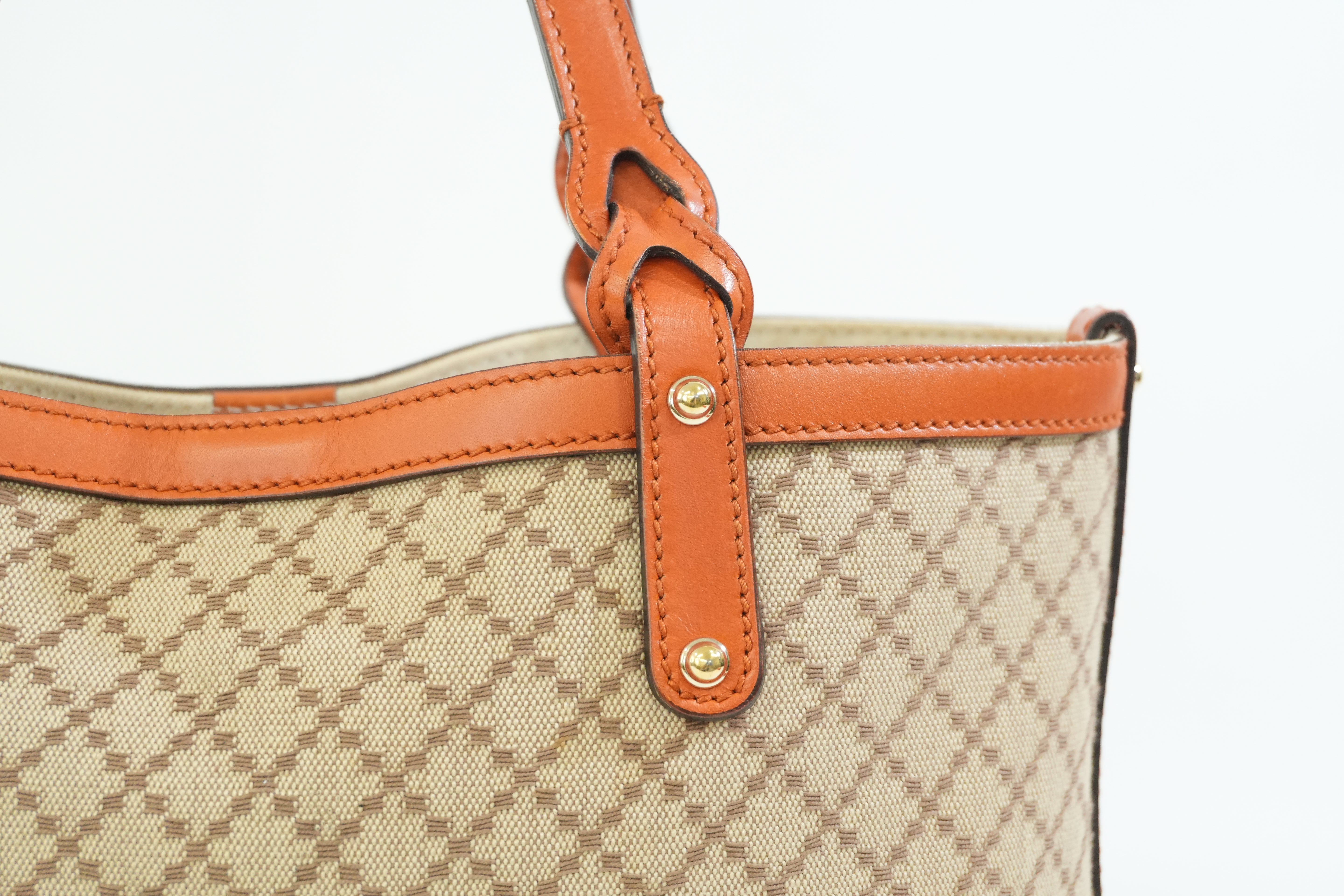 Pre-owned Gucci Fabric Canvas Diamond Tote Bag with Pouch Orange