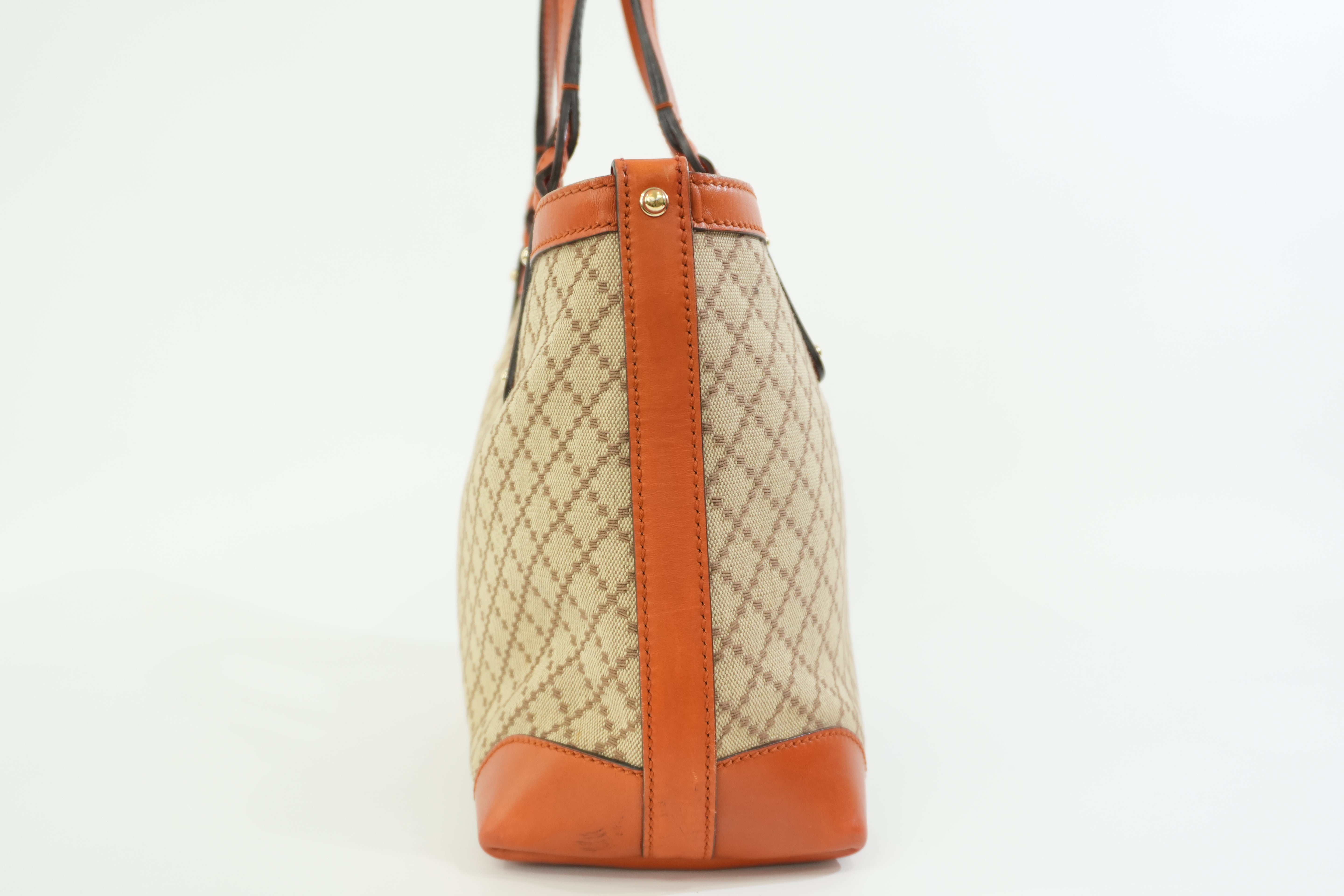 Pre-owned Gucci Fabric Canvas Diamond Tote Bag with Pouch Orange