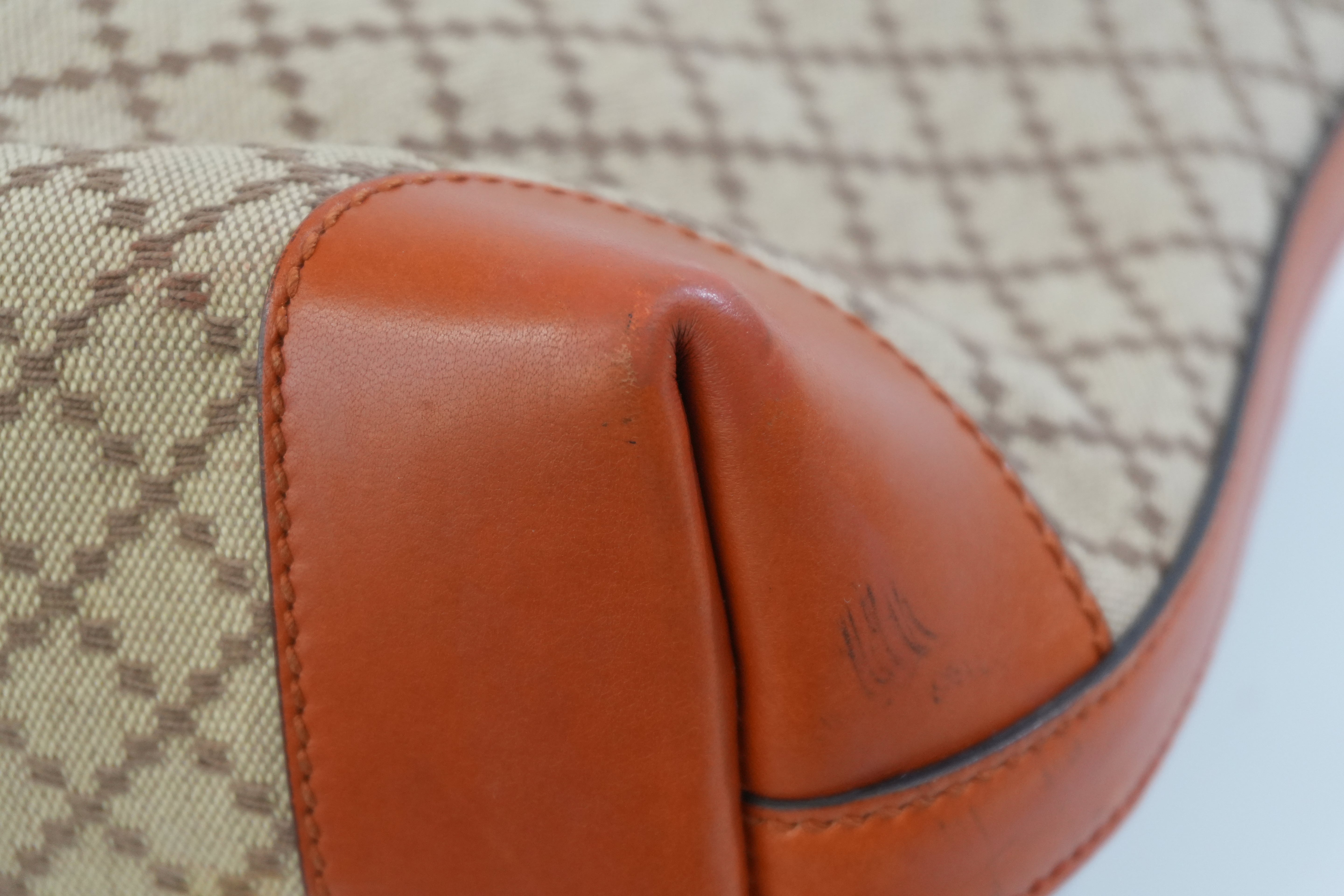 Pre-owned Gucci Fabric Canvas Diamond Tote Bag with Pouch Orange