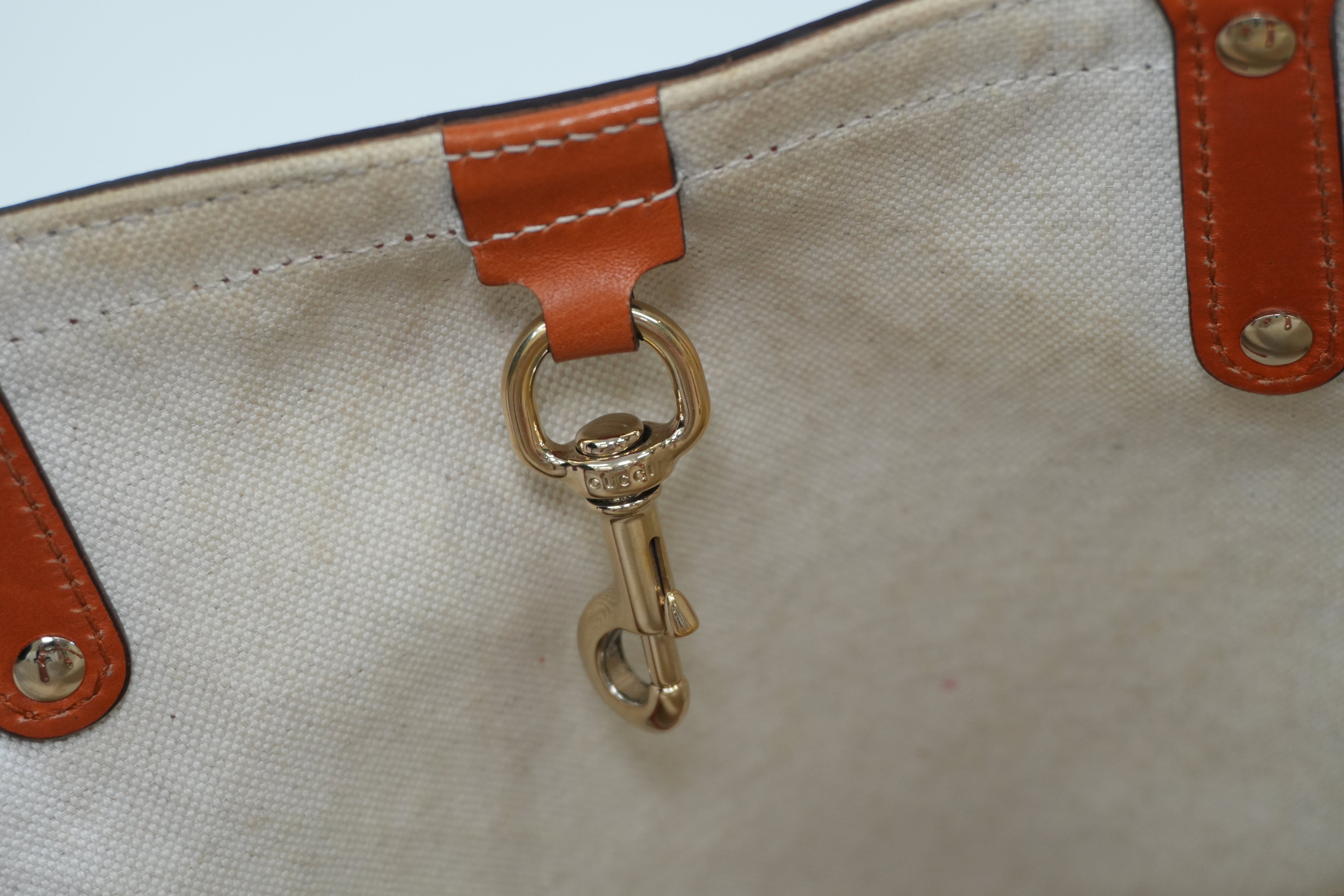 Pre-owned Gucci Fabric Canvas Diamond Tote Bag with Pouch Orange