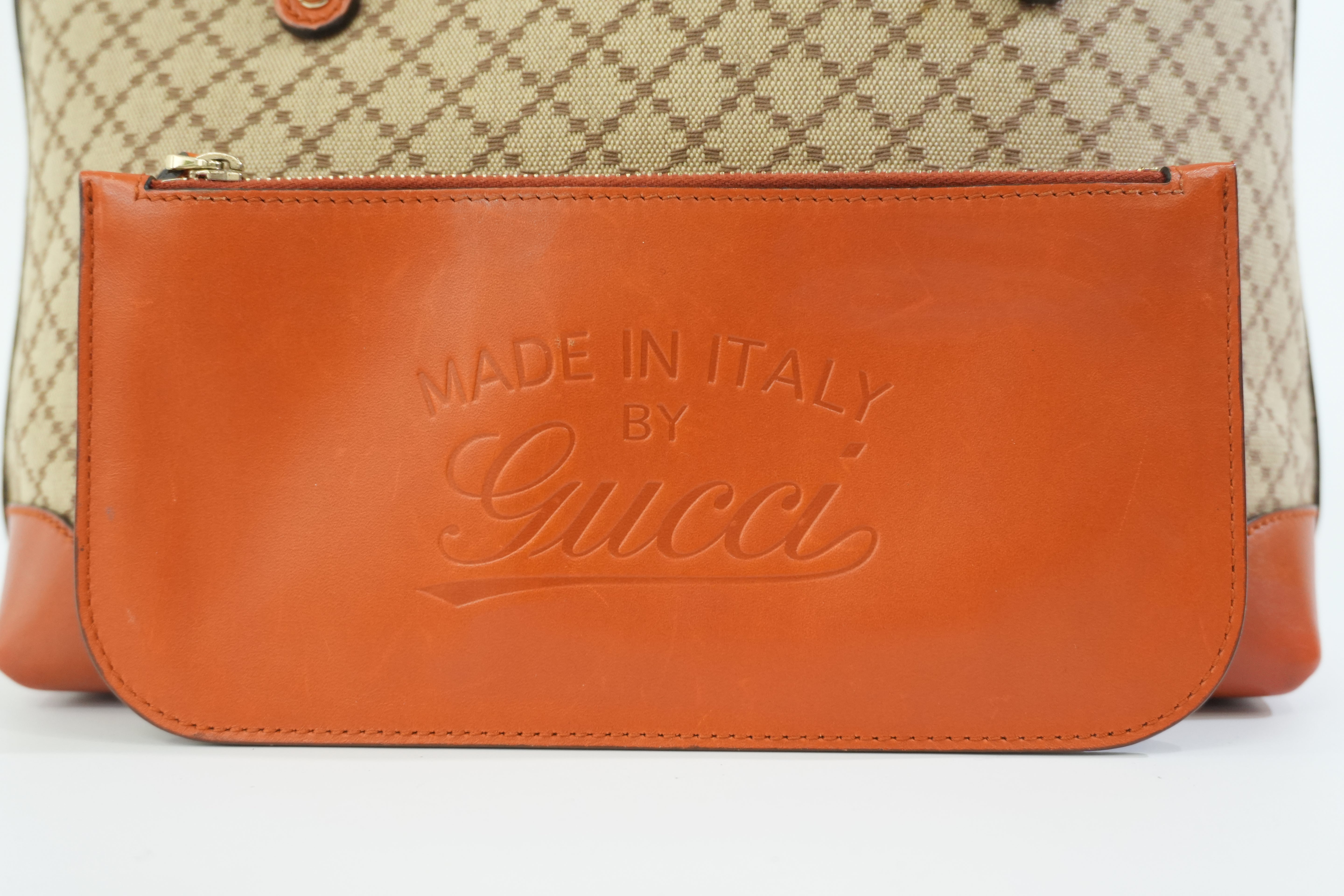 Pre-owned Gucci Fabric Canvas Diamond Tote Bag with Pouch Orange