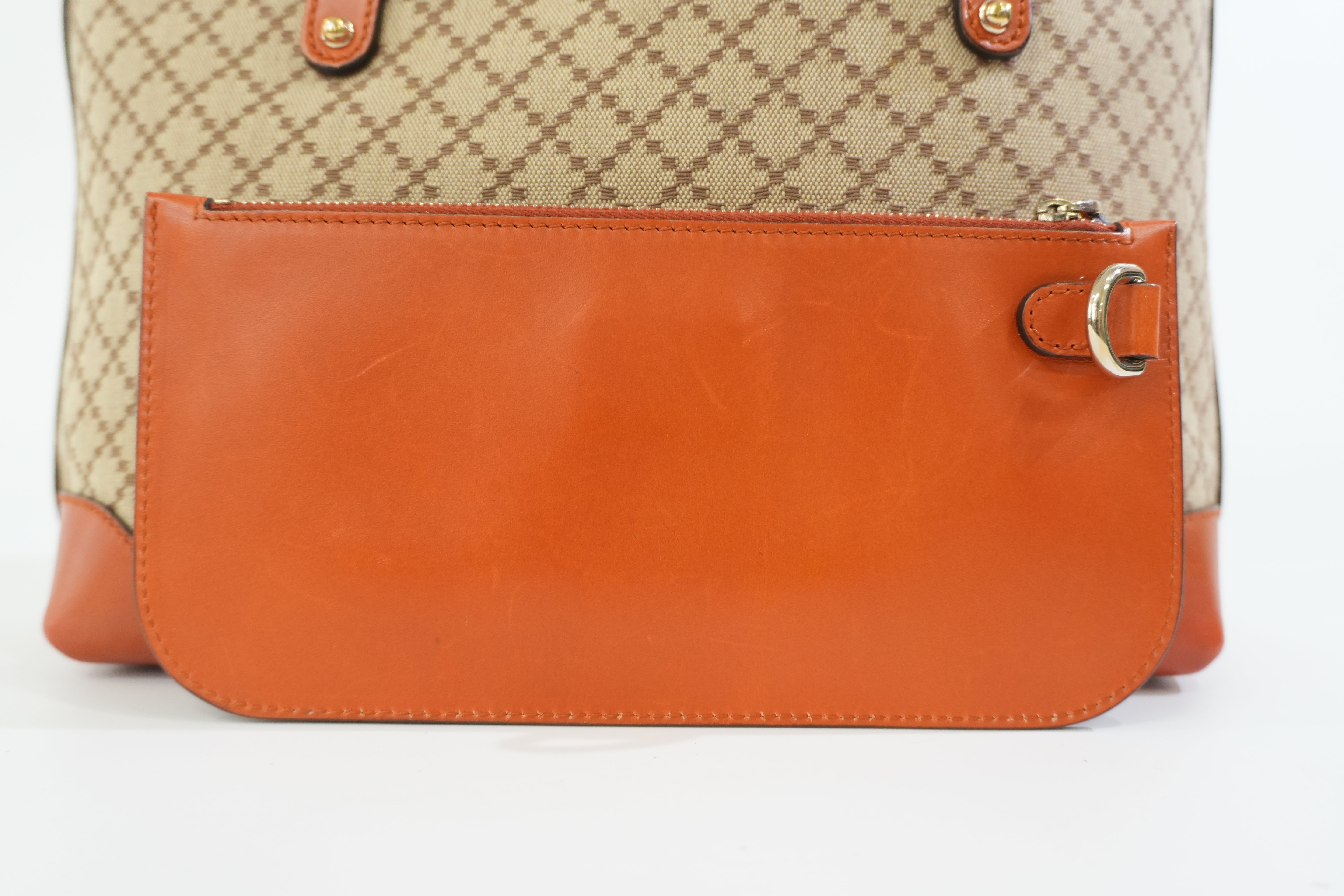 Pre-owned Gucci Fabric Canvas Diamond Tote Bag with Pouch Orange