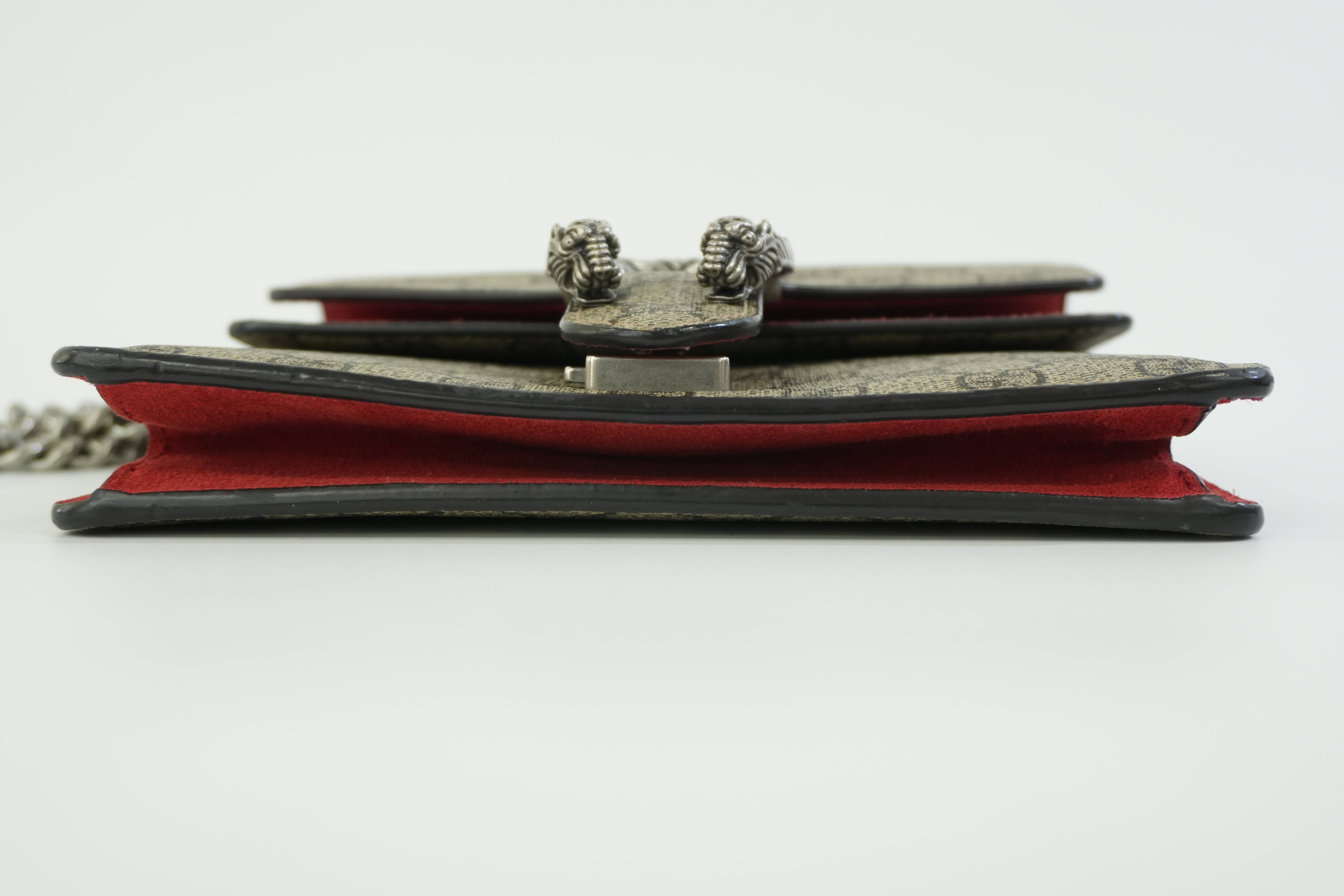 Pre-owned Gucci PVC Canvas Dionysus Double Flap Chain Shoulder Bag Brown and Red