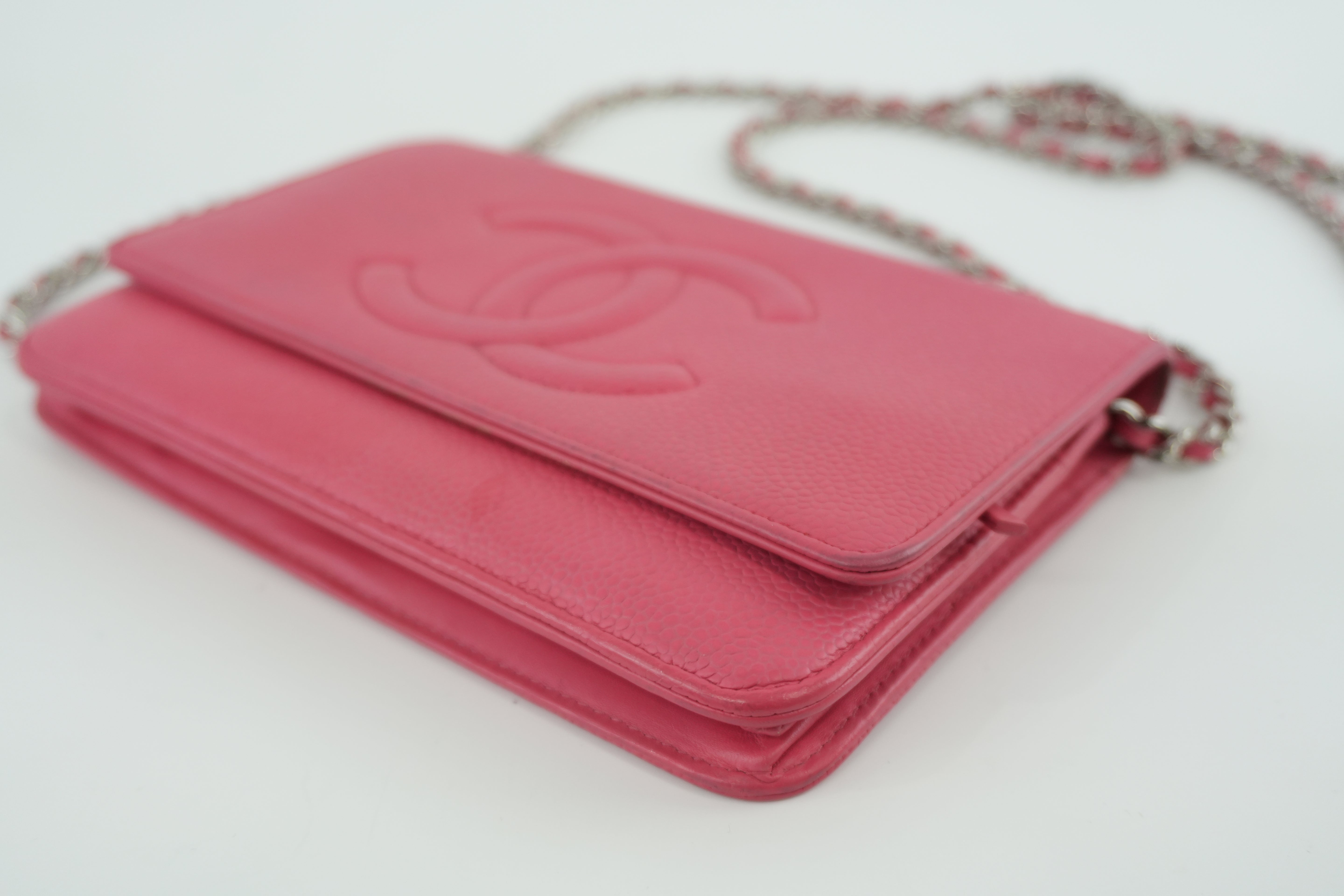 Chanel Caviar Wallet on Chain Pink Used
