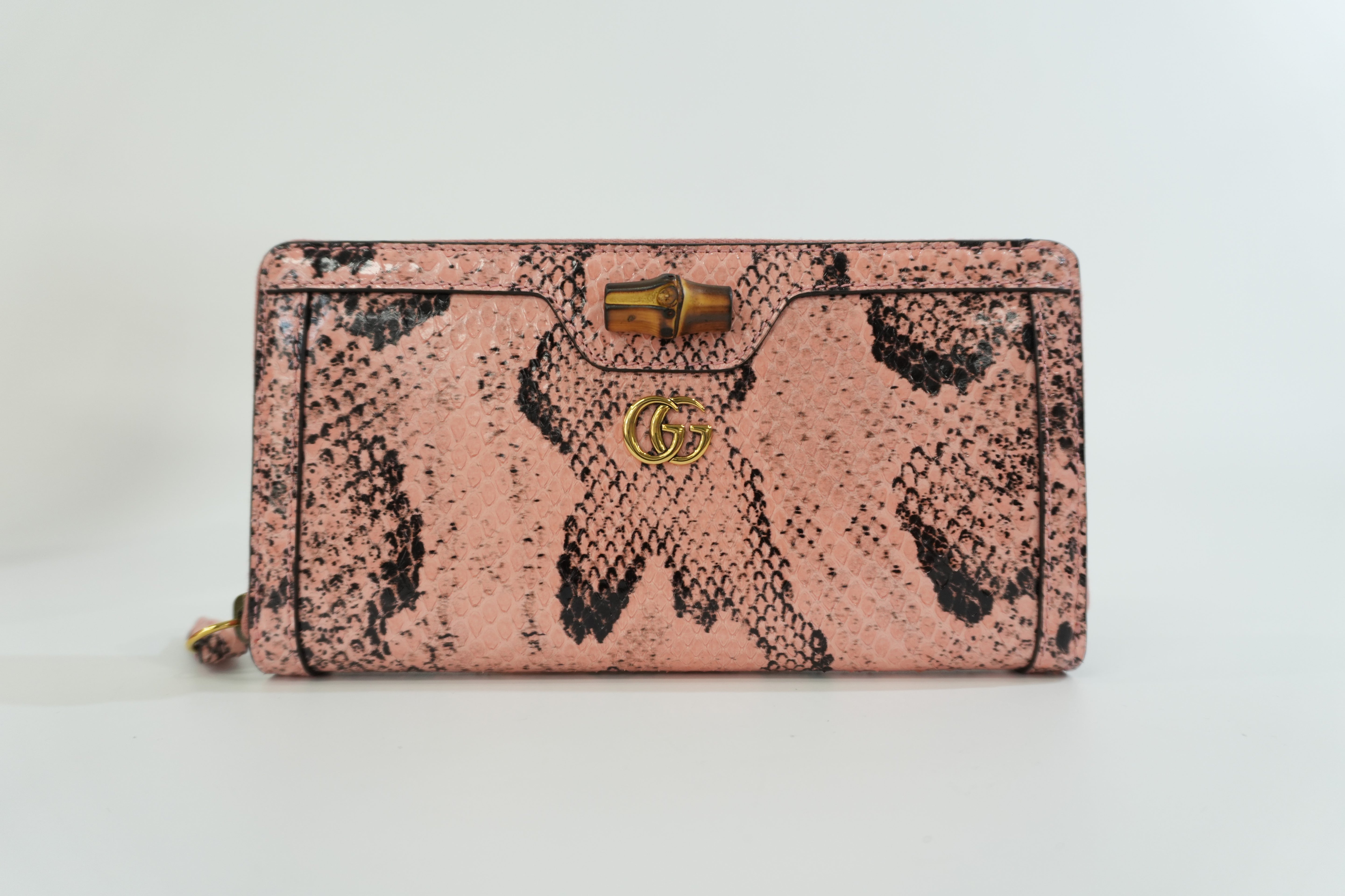 Pre-owned Gucci Snakeskin Leather Zippy Wallet Pink