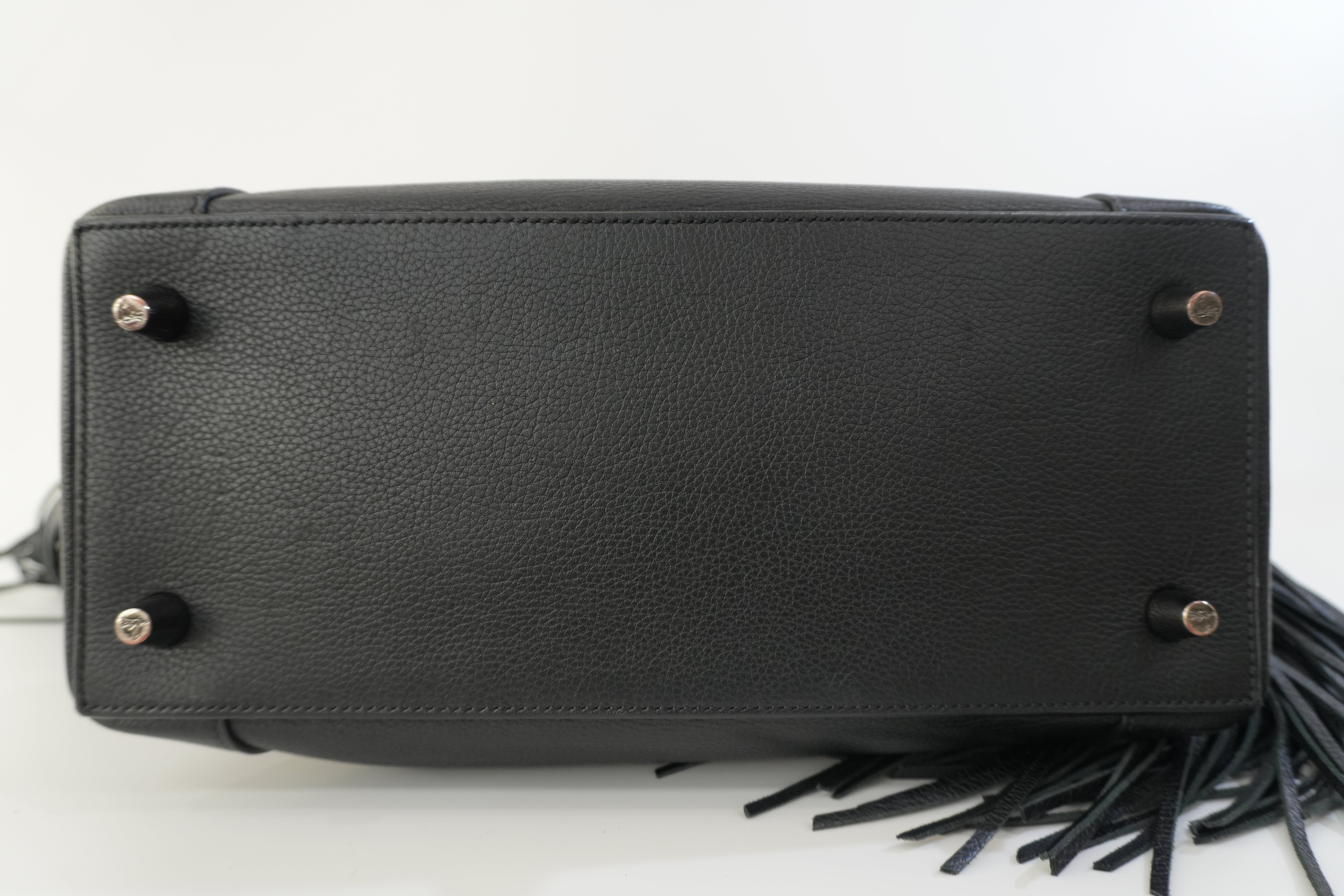 Pre-owned Christian Louboutin Leather Eloise Fringes and Spike Hobo Shoulder Bag Black