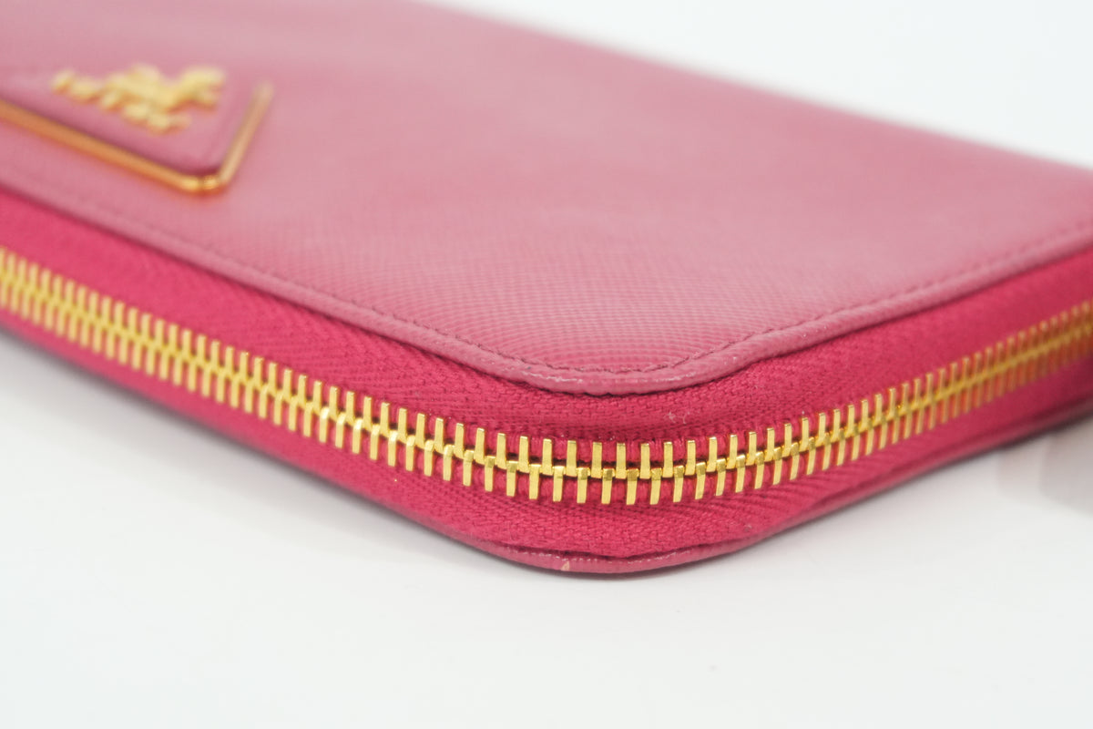 Pre-Owned Prada Saffiano Zippy Long Wallet Pink