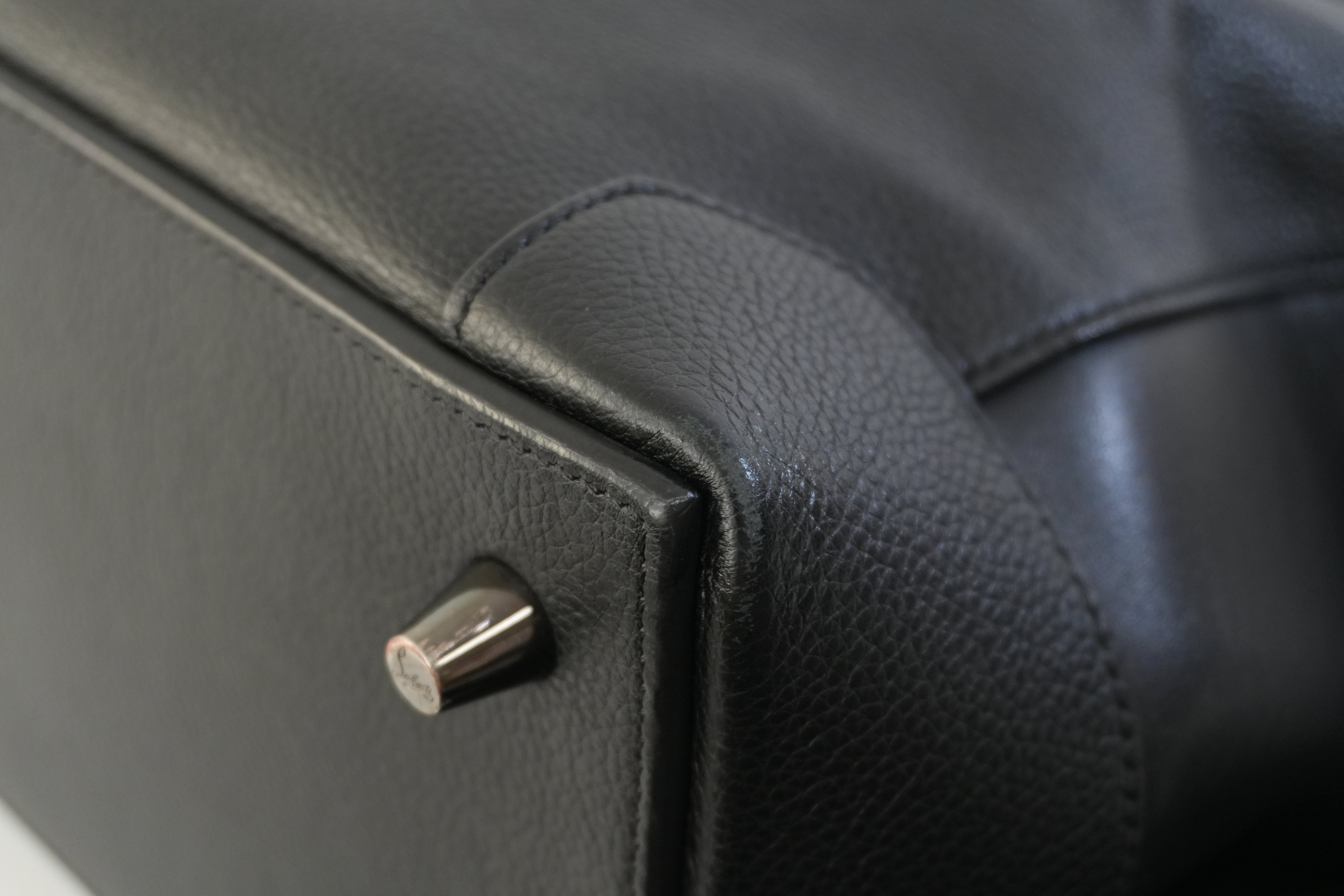 Pre-owned Christian Louboutin Leather Eloise Fringes and Spike Hobo Shoulder Bag Black