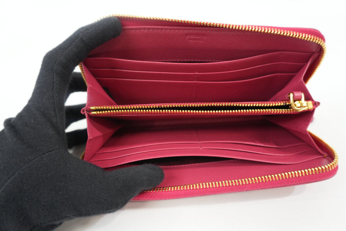 Pre-Owned Prada Saffiano Zippy Long Wallet Pink