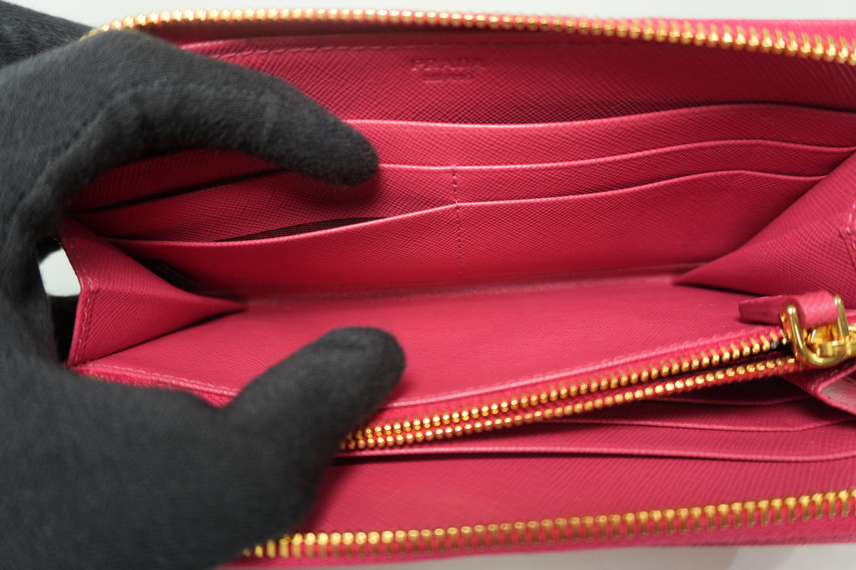 Pre-Owned Prada Saffiano Zippy Long Wallet Pink