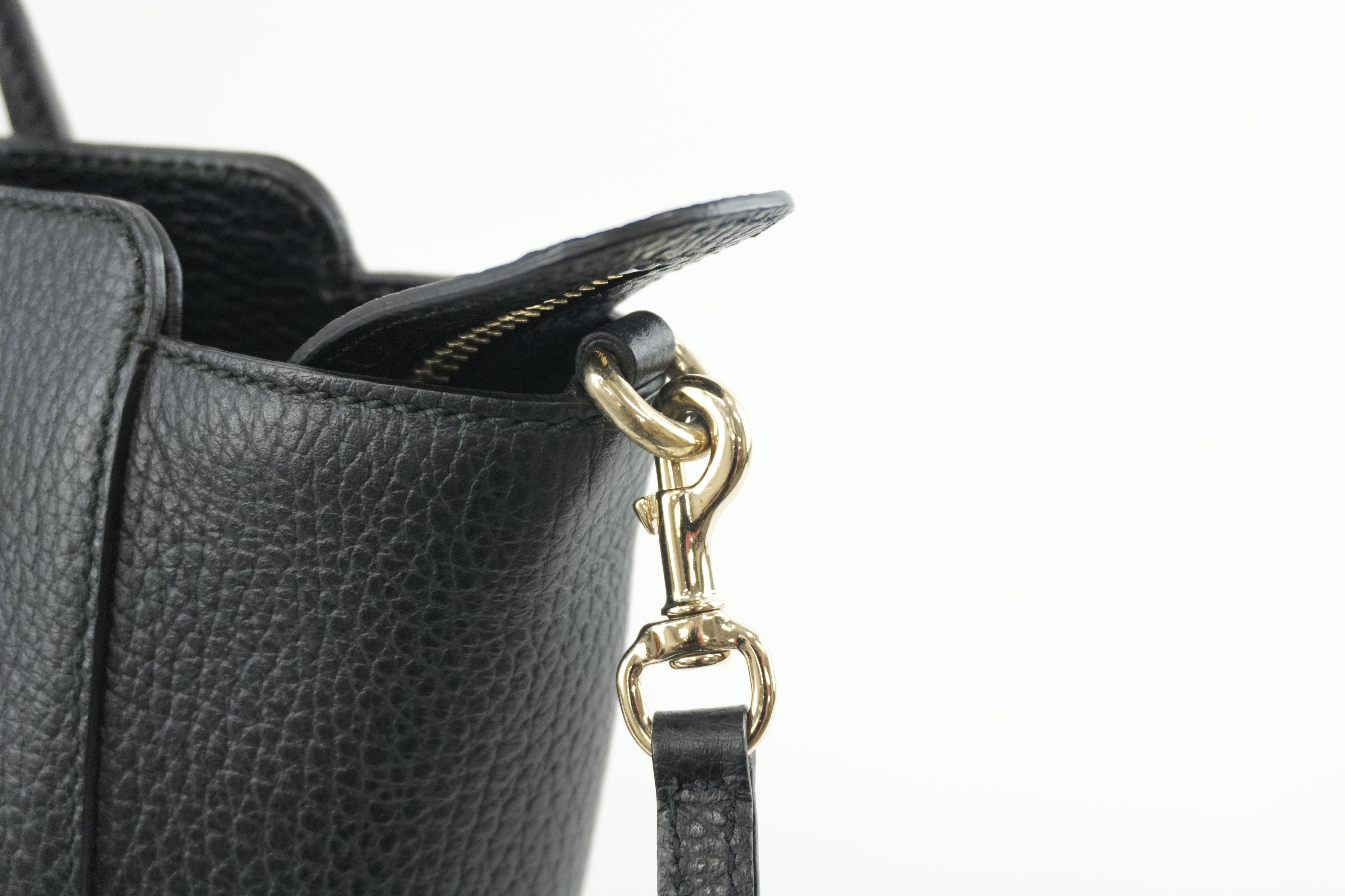 Gucci Swing Tote Bag Black Leather Used