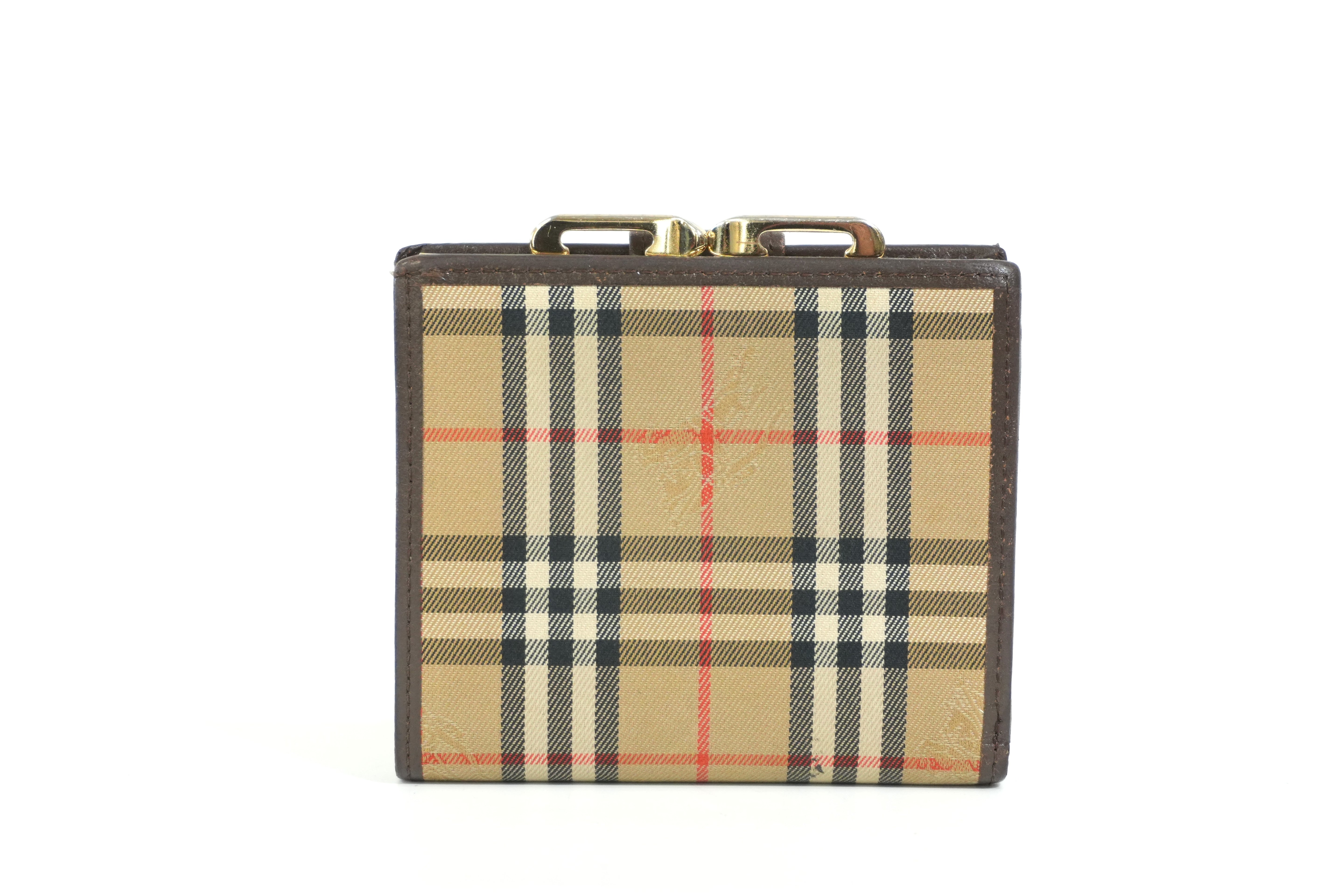 Pre-owned Burberry Haymarket Compact Wallet Brown