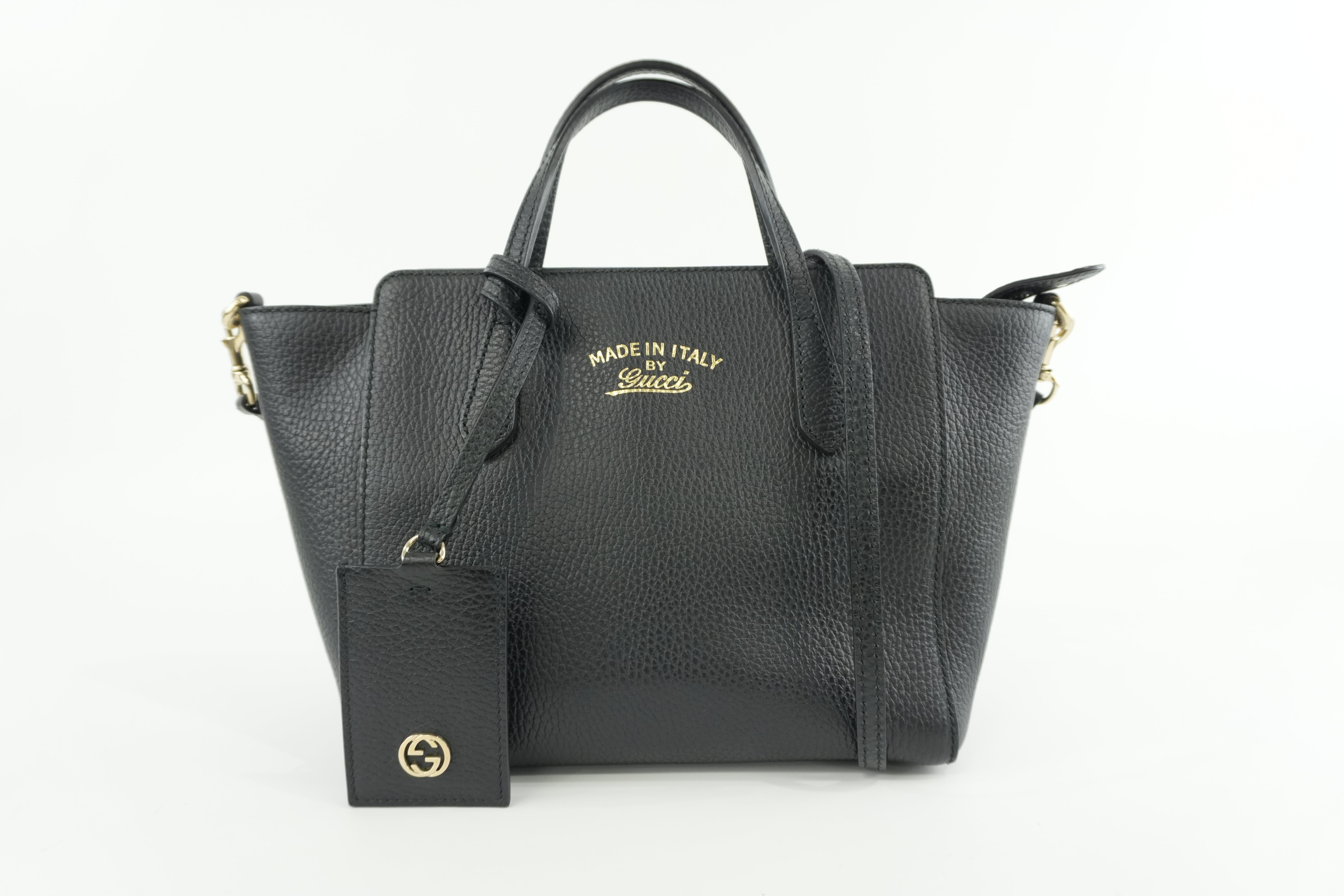 Gucci Swing Tote Bag Black Leather Used