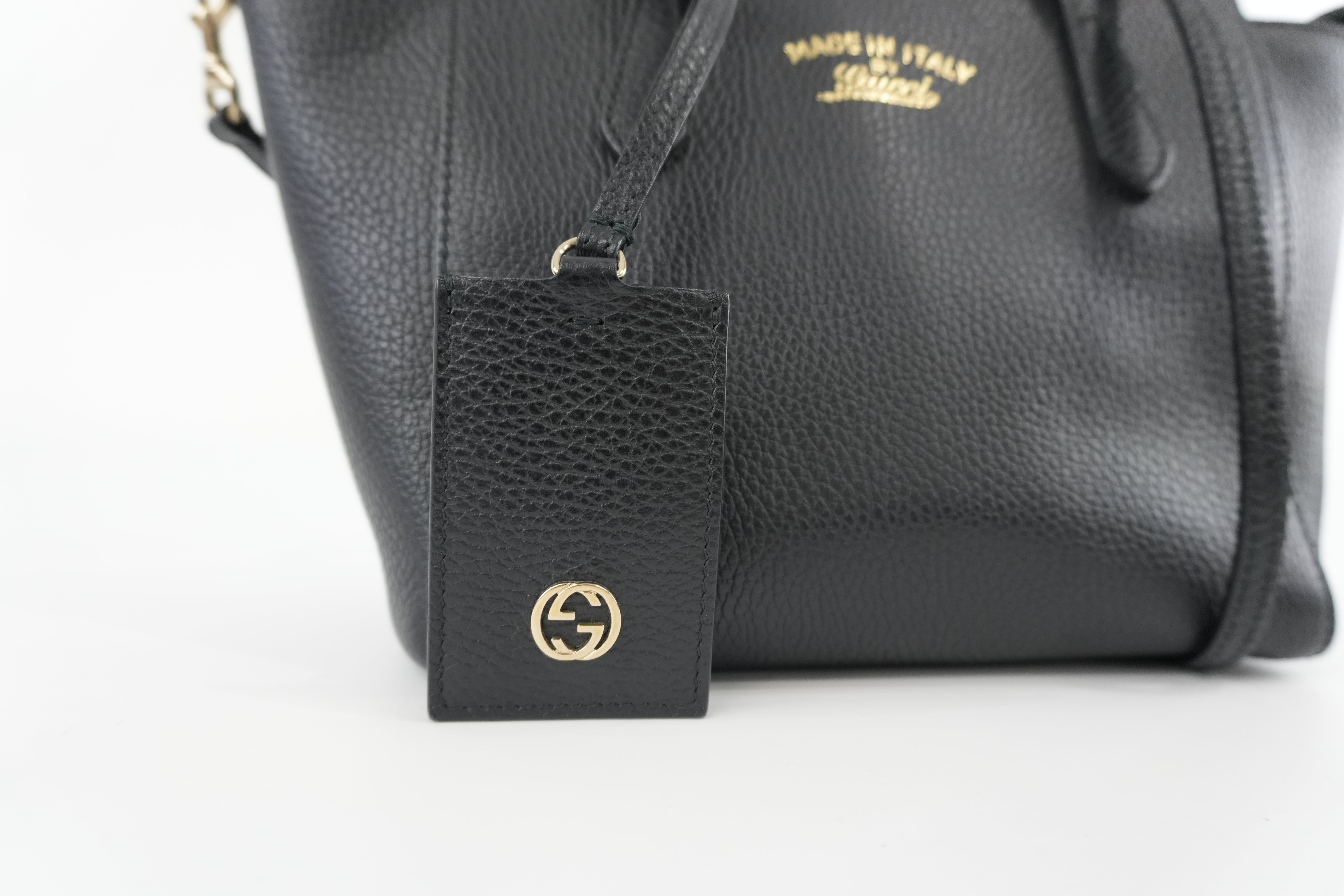 Gucci Swing Tote Bag Black Leather Used