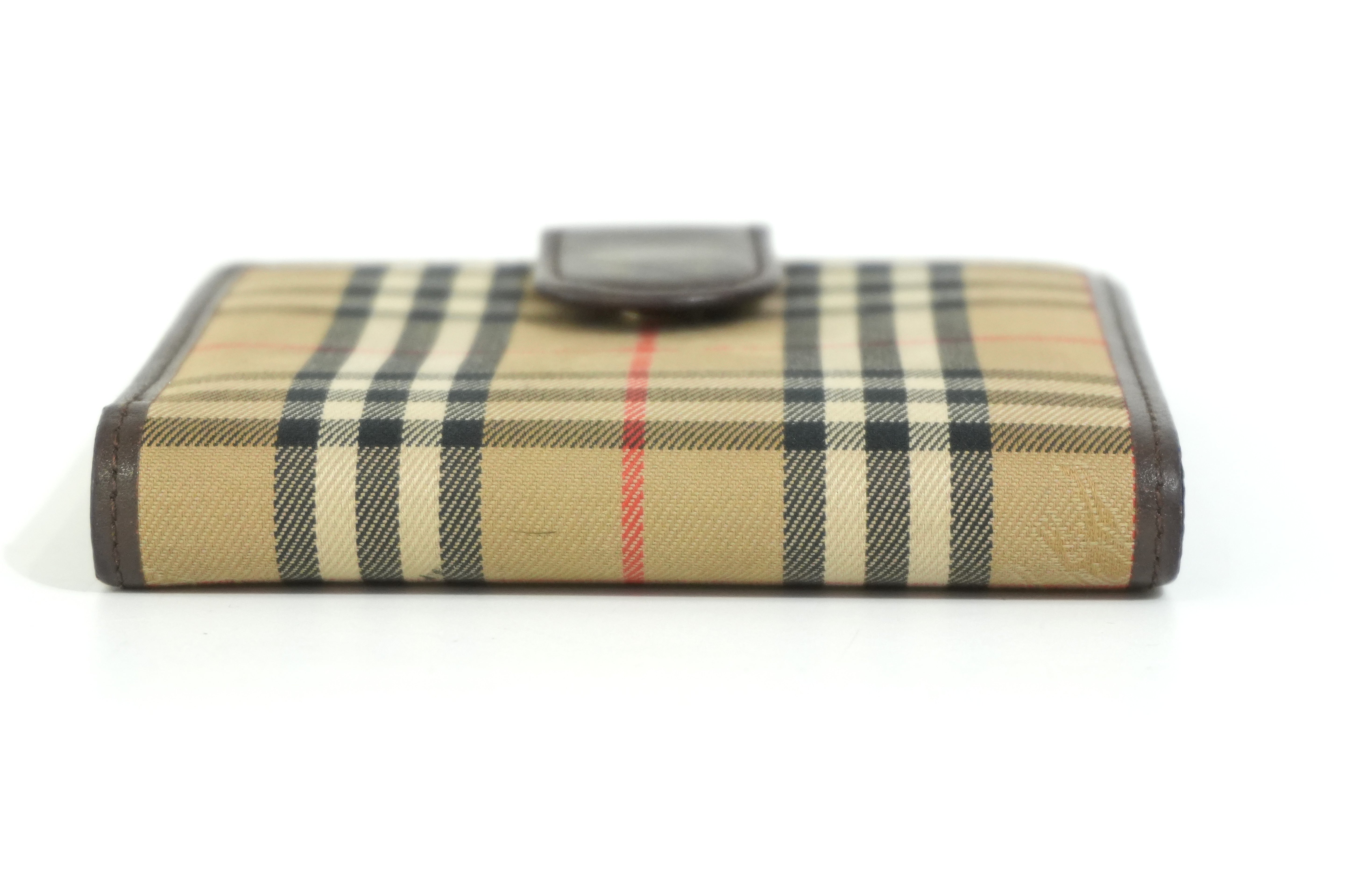 Pre-owned Burberry Haymarket Compact Wallet Brown
