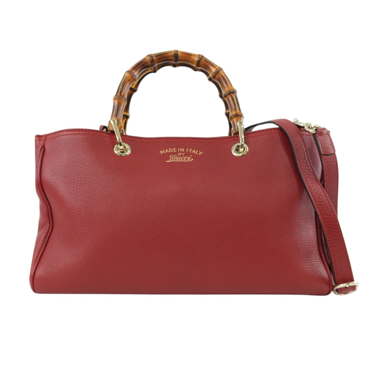 Gucci Bamboo Two Way Shoulder Bag Red Leather Used