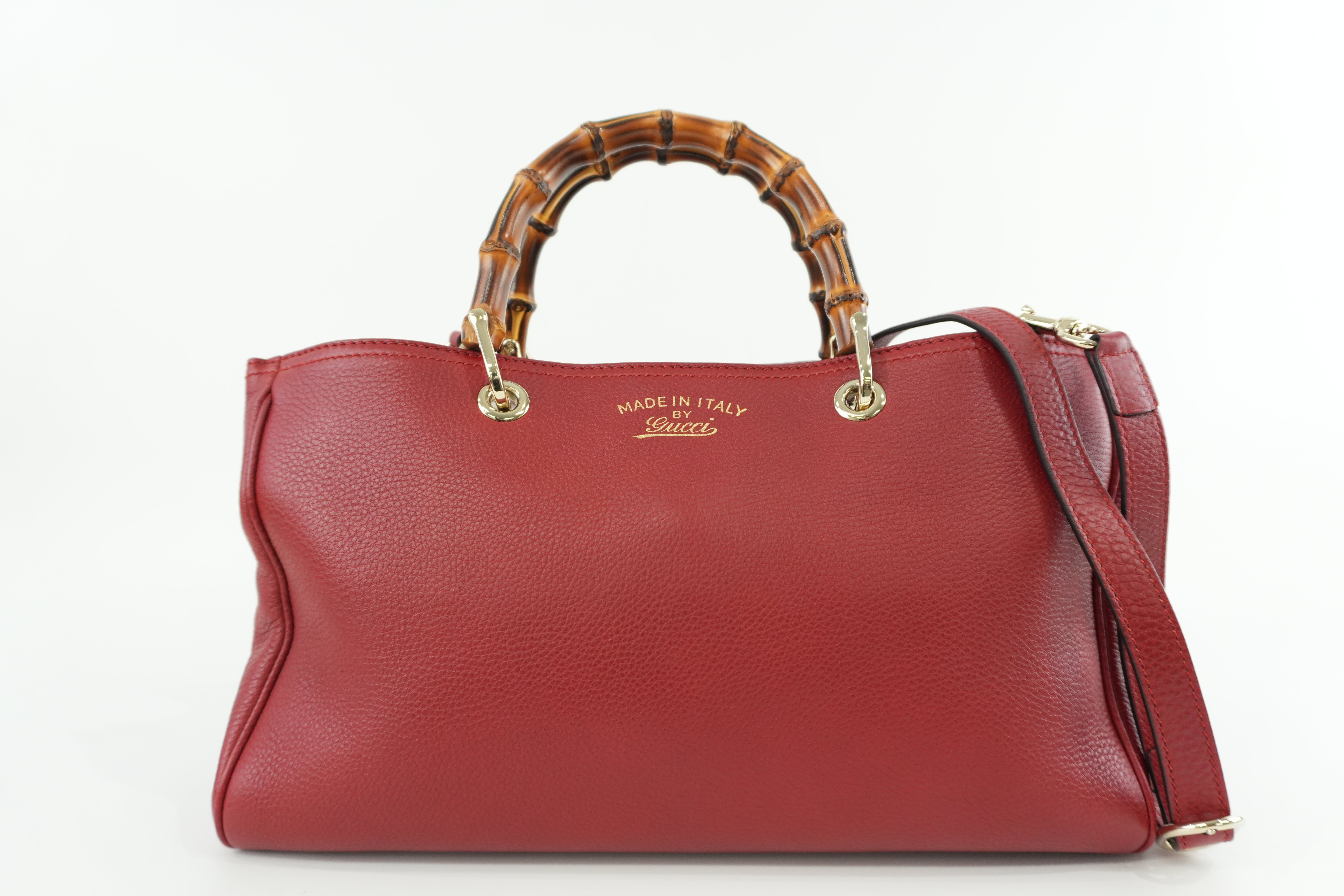 Gucci Bamboo Two Way Shoulder Bag Red Leather Used