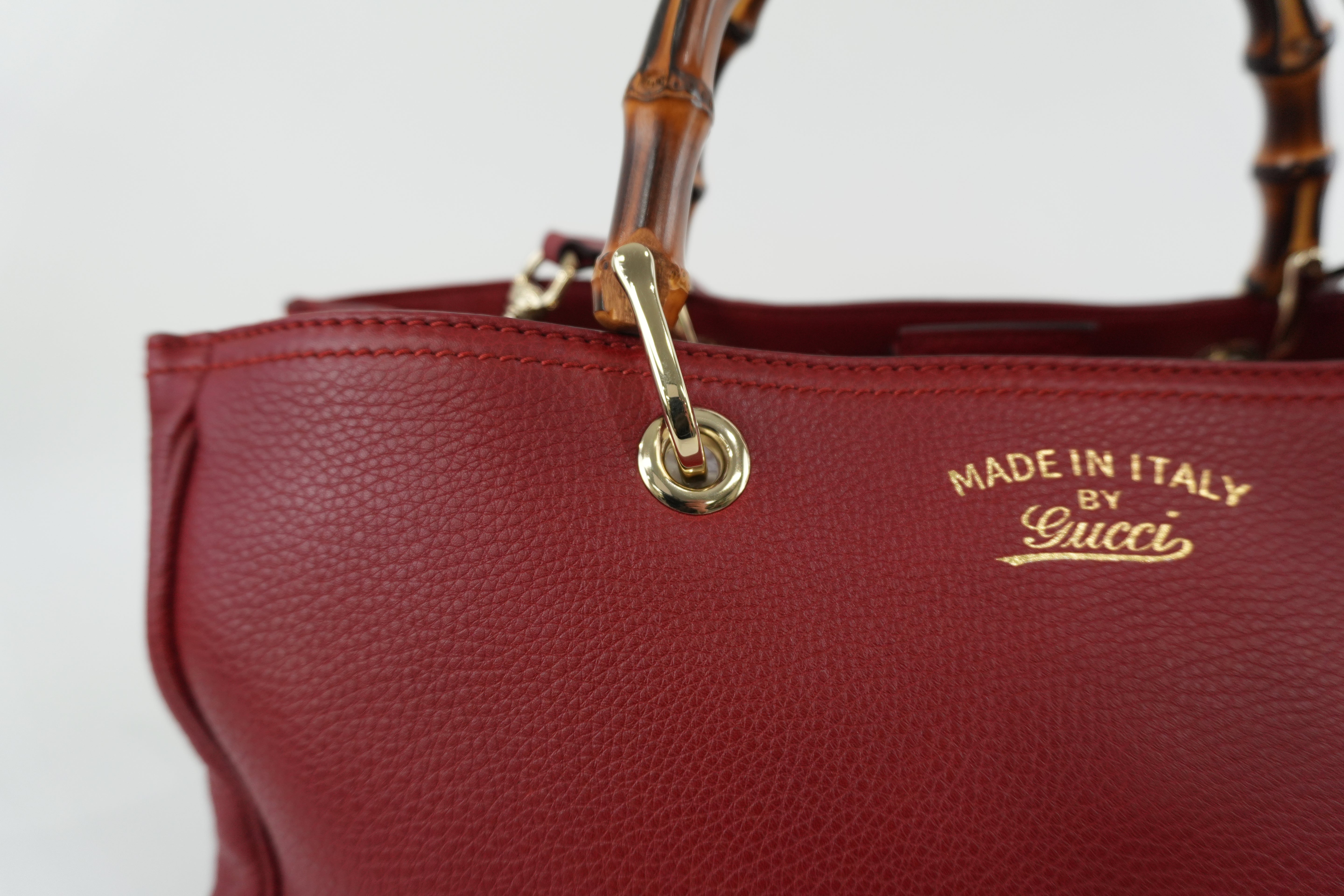 Gucci Bamboo Two Way Shoulder Bag Red Leather Used