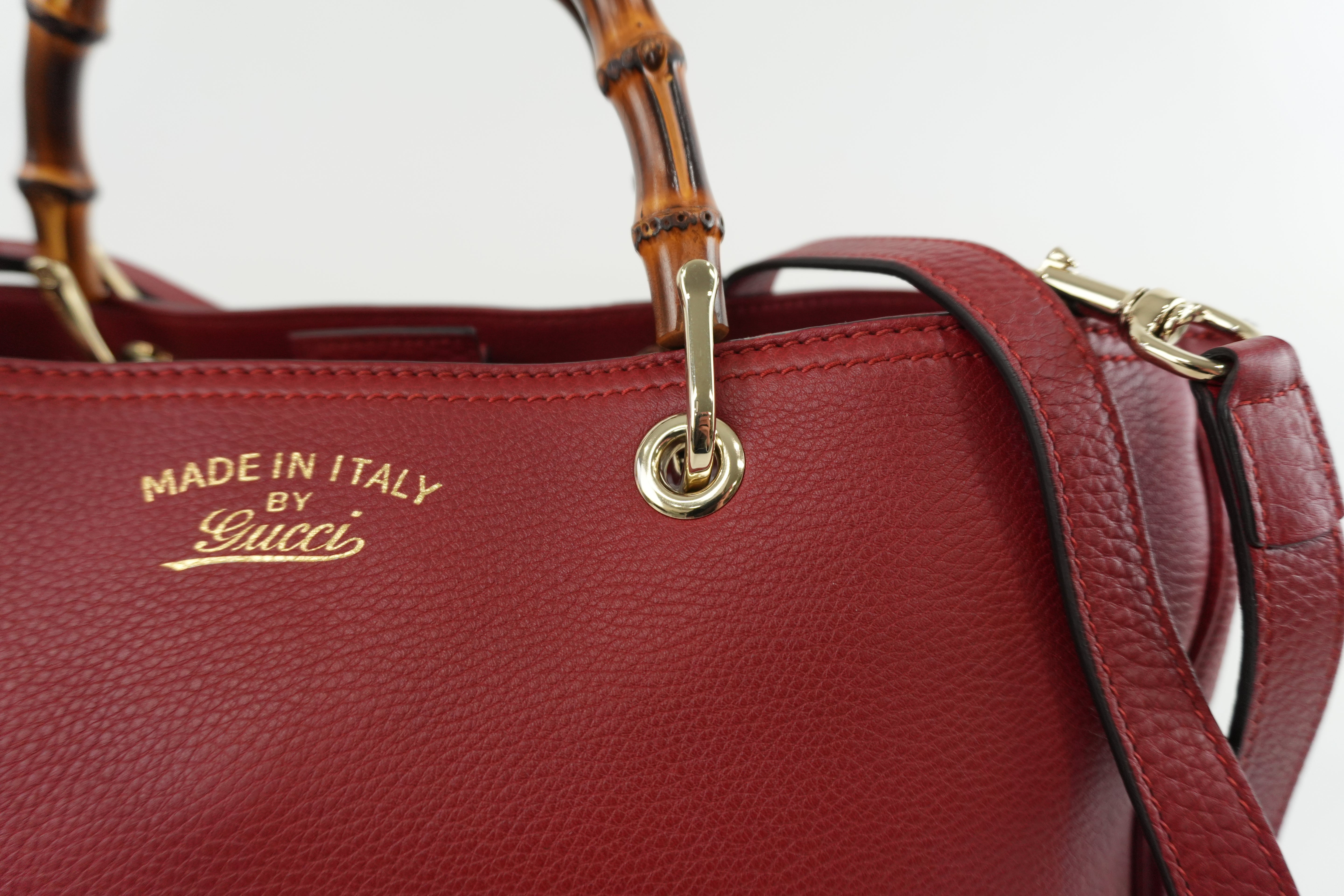 Gucci Bamboo Two Way Shoulder Bag Red Leather Used