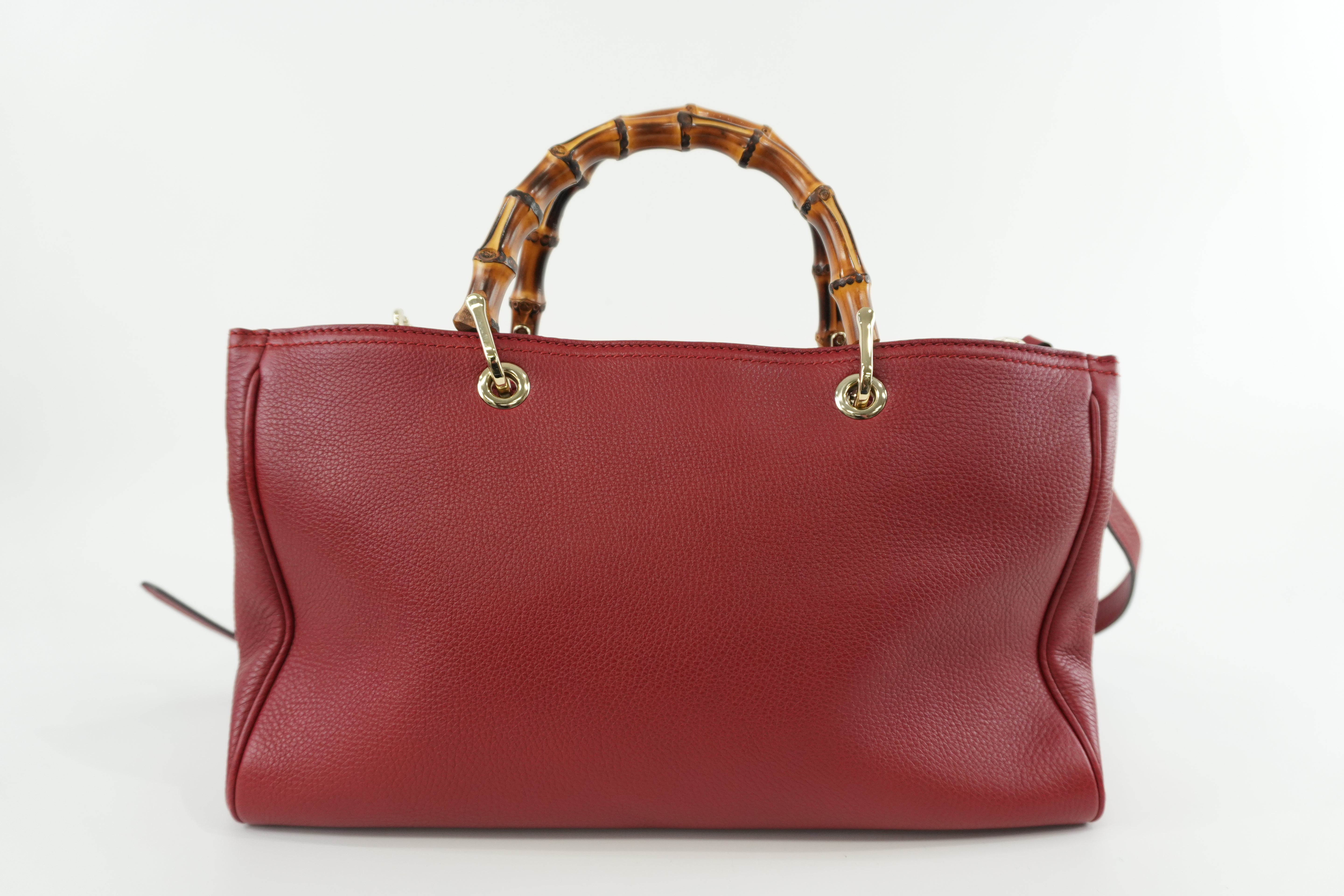 Gucci Bamboo Two Way Shoulder Bag Red Leather Used