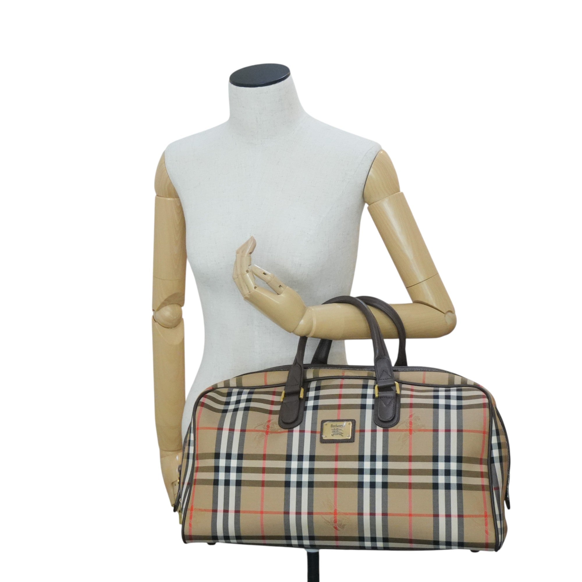 Pre-owned Burberry Haymarket Check Boston Bag