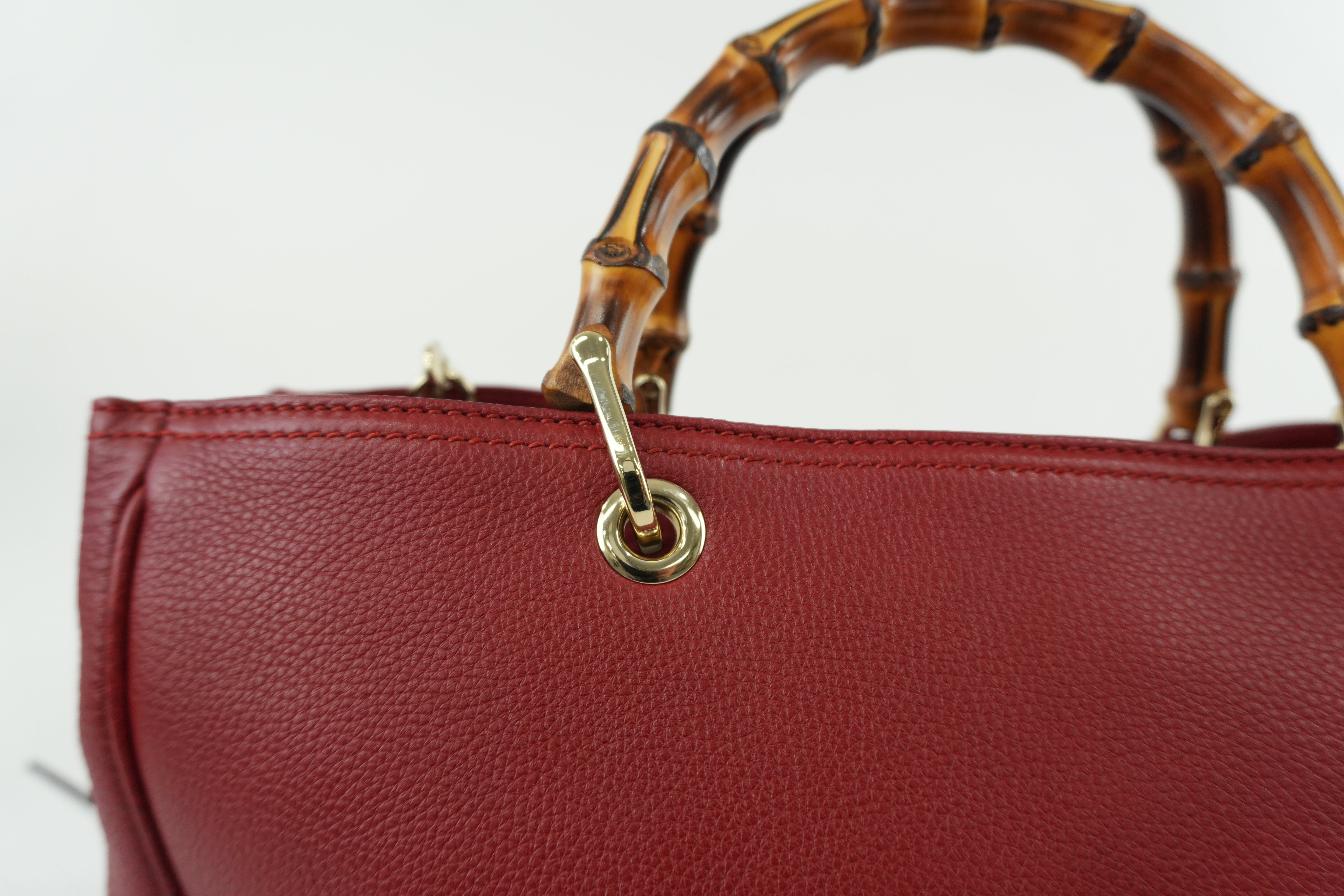 Gucci Bamboo Two Way Shoulder Bag Red Leather Used