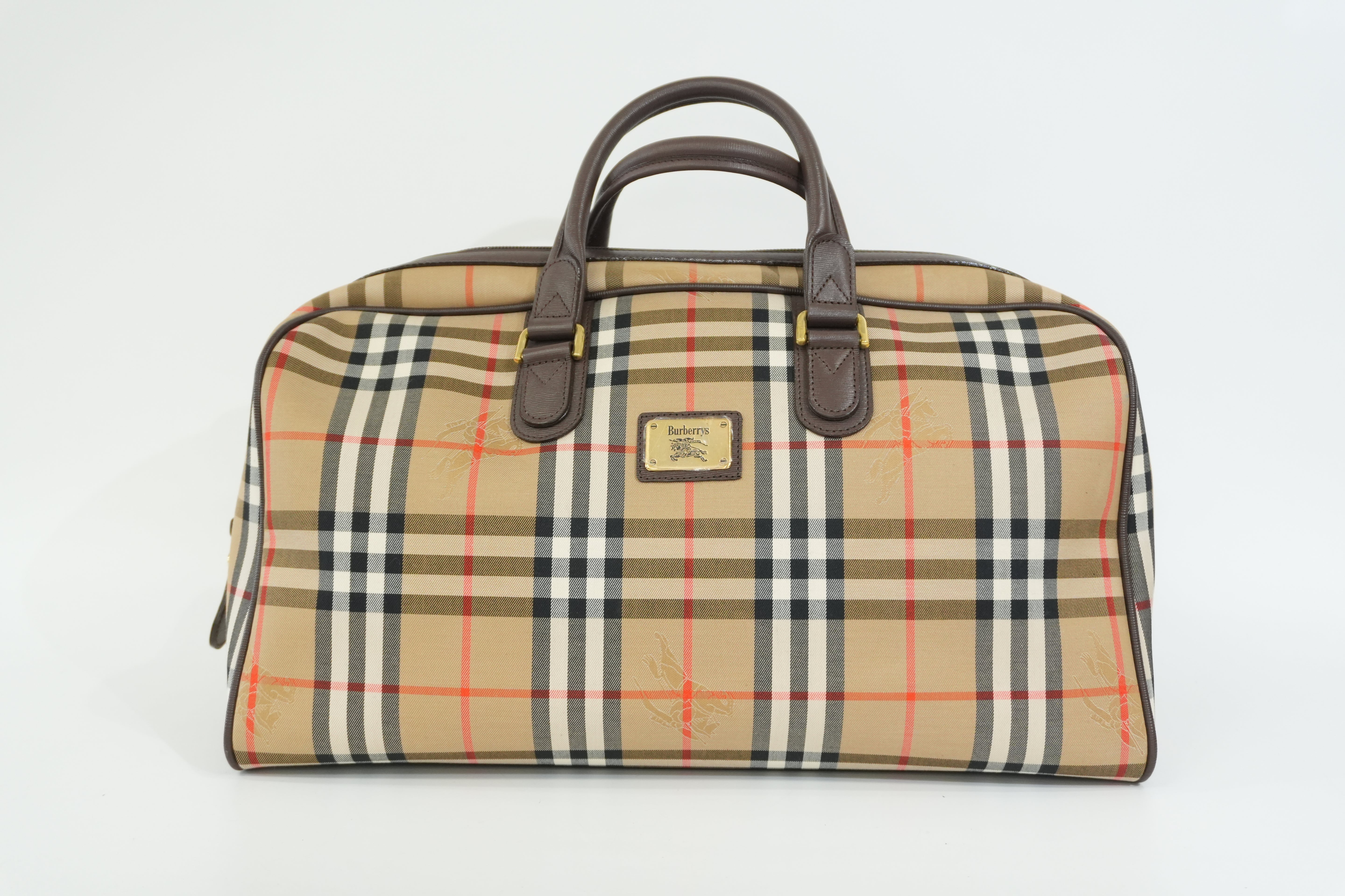 Pre-owned Burberry Haymarket Check Boston Bag